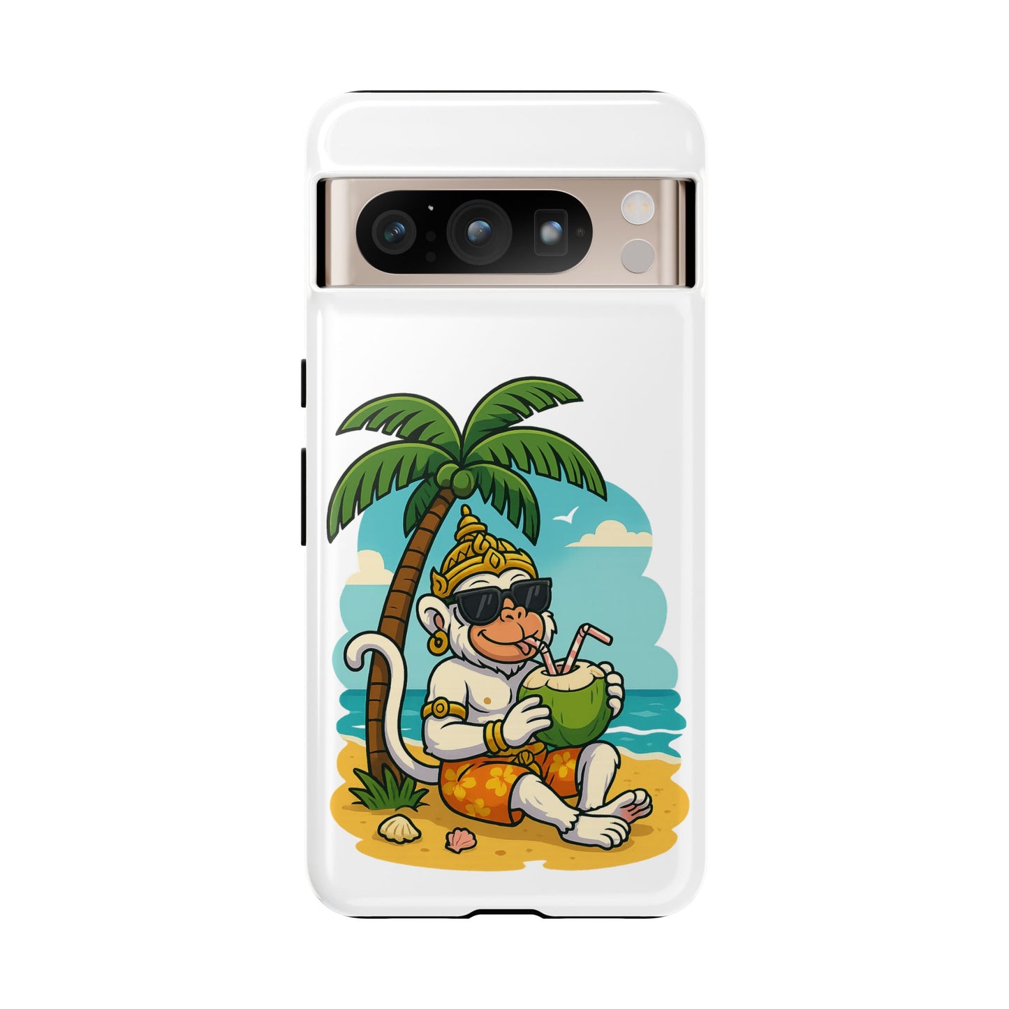 Divine Guard Hanuman Tropical Phone Case, Fun Coconut Drink, Summer Beach Vibes, Gifts for Animal Lovers, Travel Accessory
