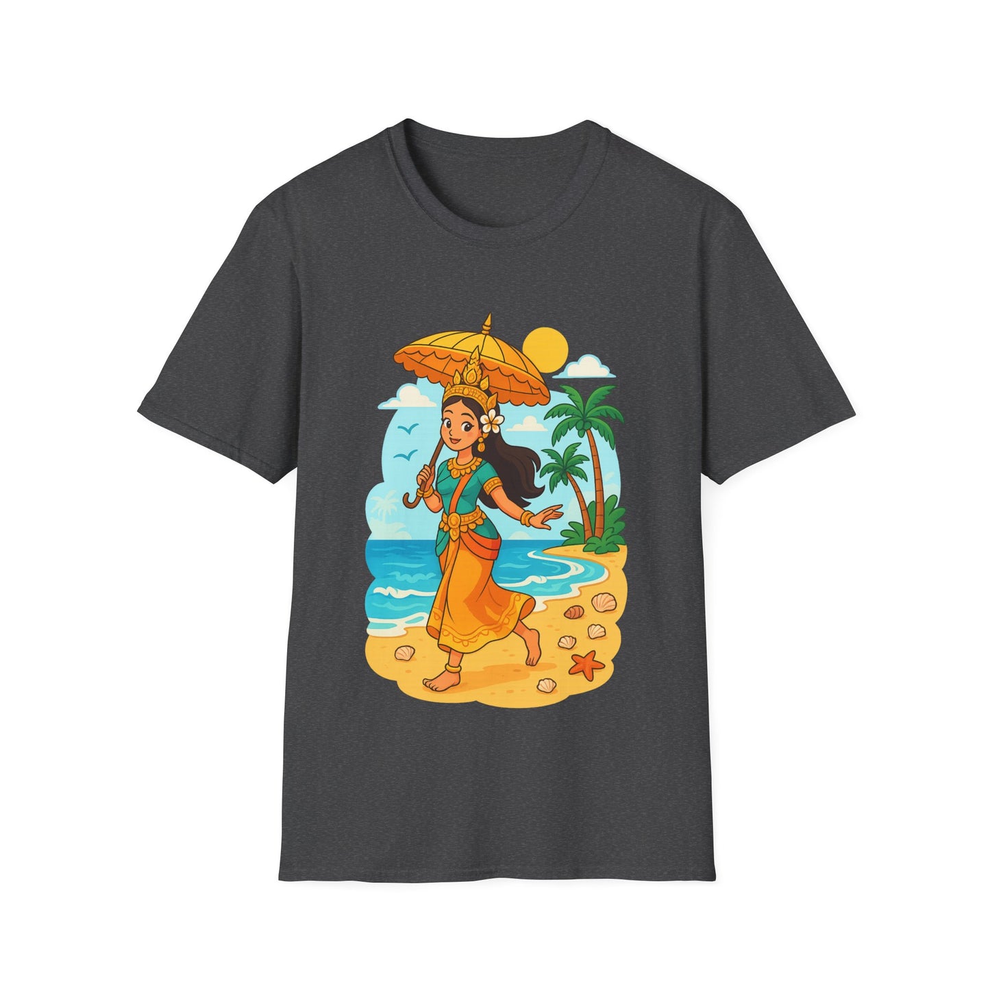 Beach Vibes T-Shirt with Sunset and Umbrella Graphic, Summer Gift, Travel Tee, Ocean Lover Shirt, Casual Everyday Wear