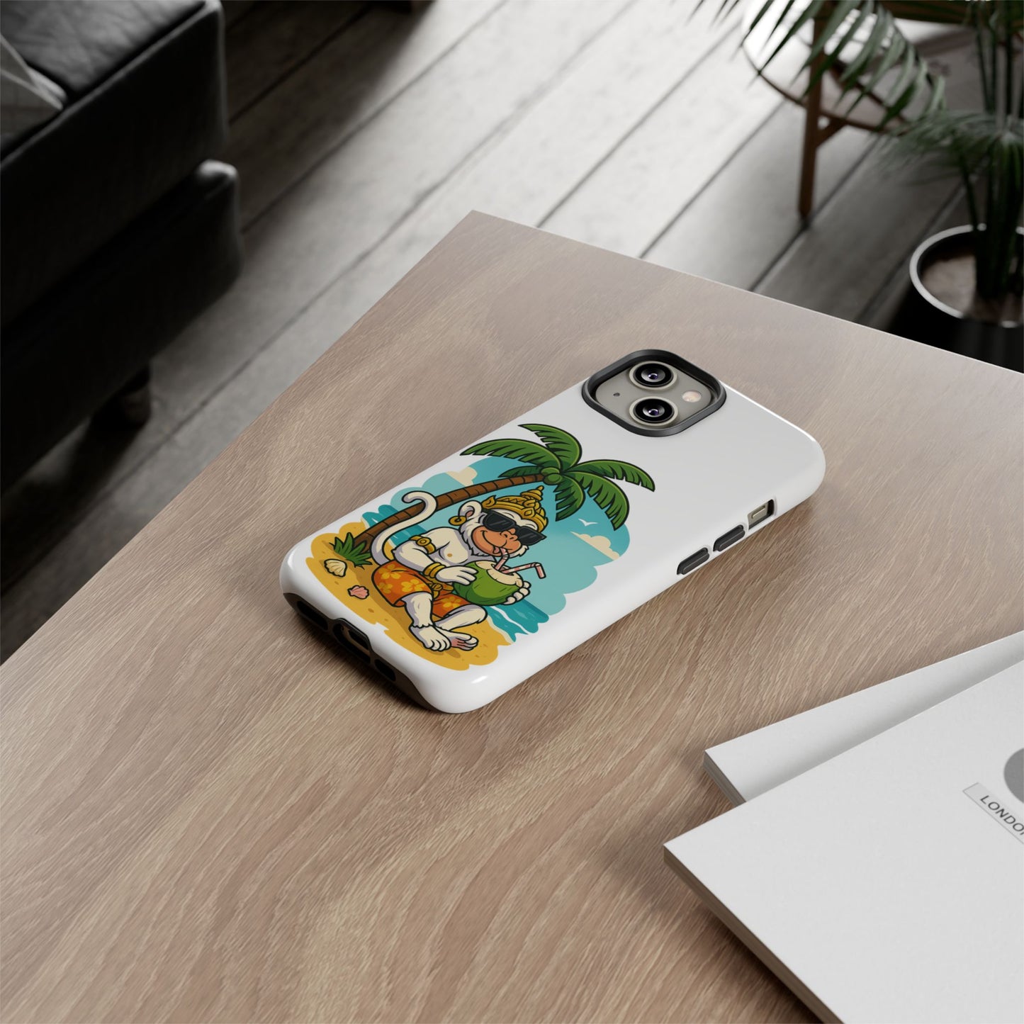Divine Guard Hanuman Tropical Phone Case, Fun Coconut Drink, Summer Beach Vibes, Gifts for Animal Lovers, Travel Accessory