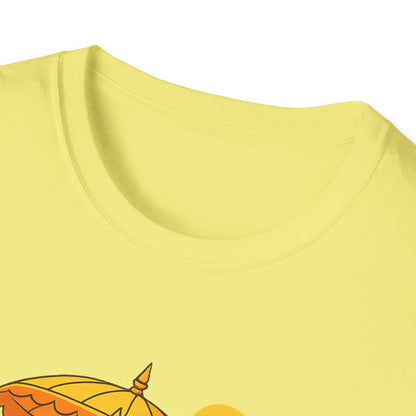 Beach Vibes T-Shirt with Sunset and Umbrella Graphic, Summer Gift, Travel Tee, Ocean Lover Shirt, Casual Everyday Wear