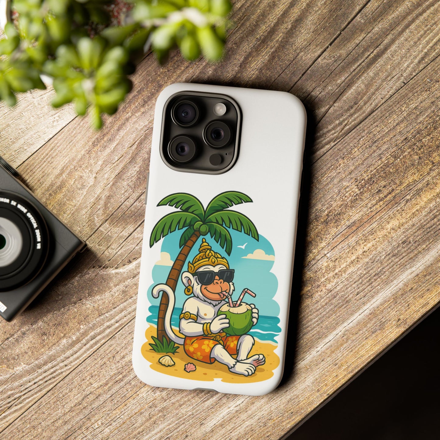 Divine Guard Hanuman Tropical Phone Case, Fun Coconut Drink, Summer Beach Vibes, Gifts for Animal Lovers, Travel Accessory