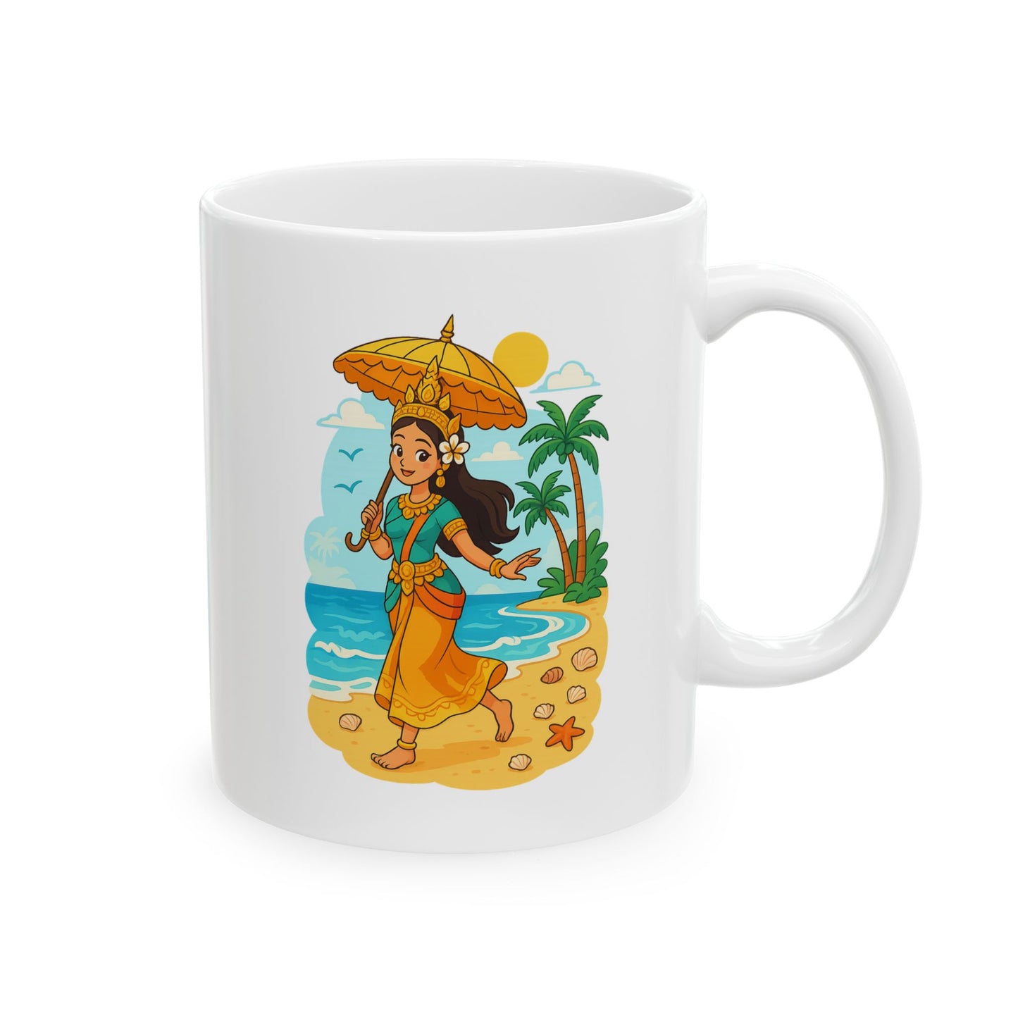 Apsara's Shoreline Grace Ceramic - Mug Perfect for Coffee Lovers, Beach Enthusiasts, Ideal Gift for Holidays, Birthdays, Family Gatherings