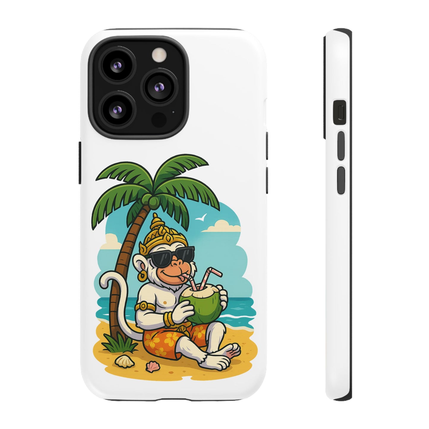 Divine Guard Hanuman Tropical Phone Case, Fun Coconut Drink, Summer Beach Vibes, Gifts for Animal Lovers, Travel Accessory
