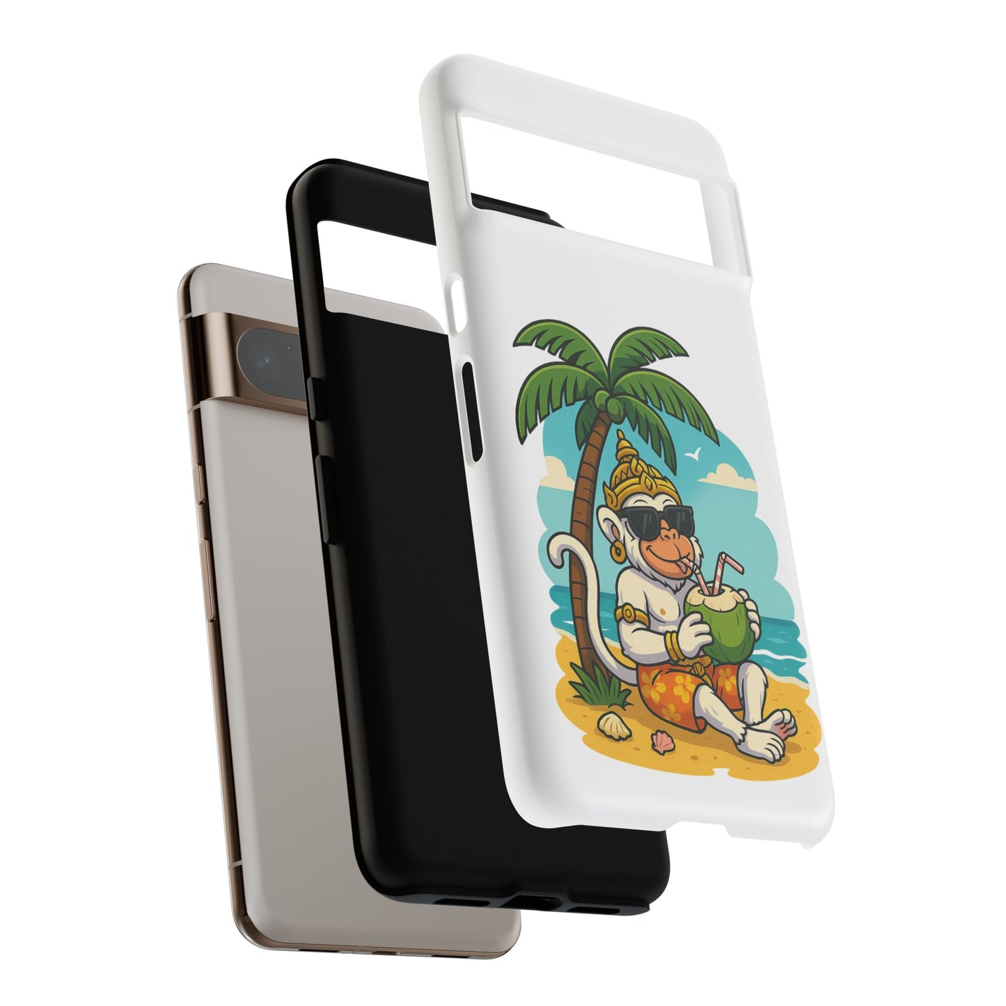 Divine Guard Hanuman Tropical Phone Case, Fun Coconut Drink, Summer Beach Vibes, Gifts for Animal Lovers, Travel Accessory