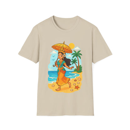 Beach Vibes T-Shirt with Sunset and Umbrella Graphic, Summer Gift, Travel Tee, Ocean Lover Shirt, Casual Everyday Wear