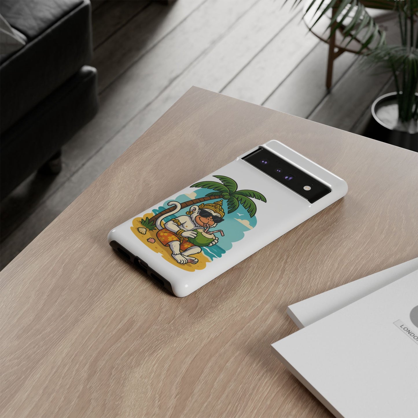 Divine Guard Hanuman Tropical Phone Case, Fun Coconut Drink, Summer Beach Vibes, Gifts for Animal Lovers, Travel Accessory