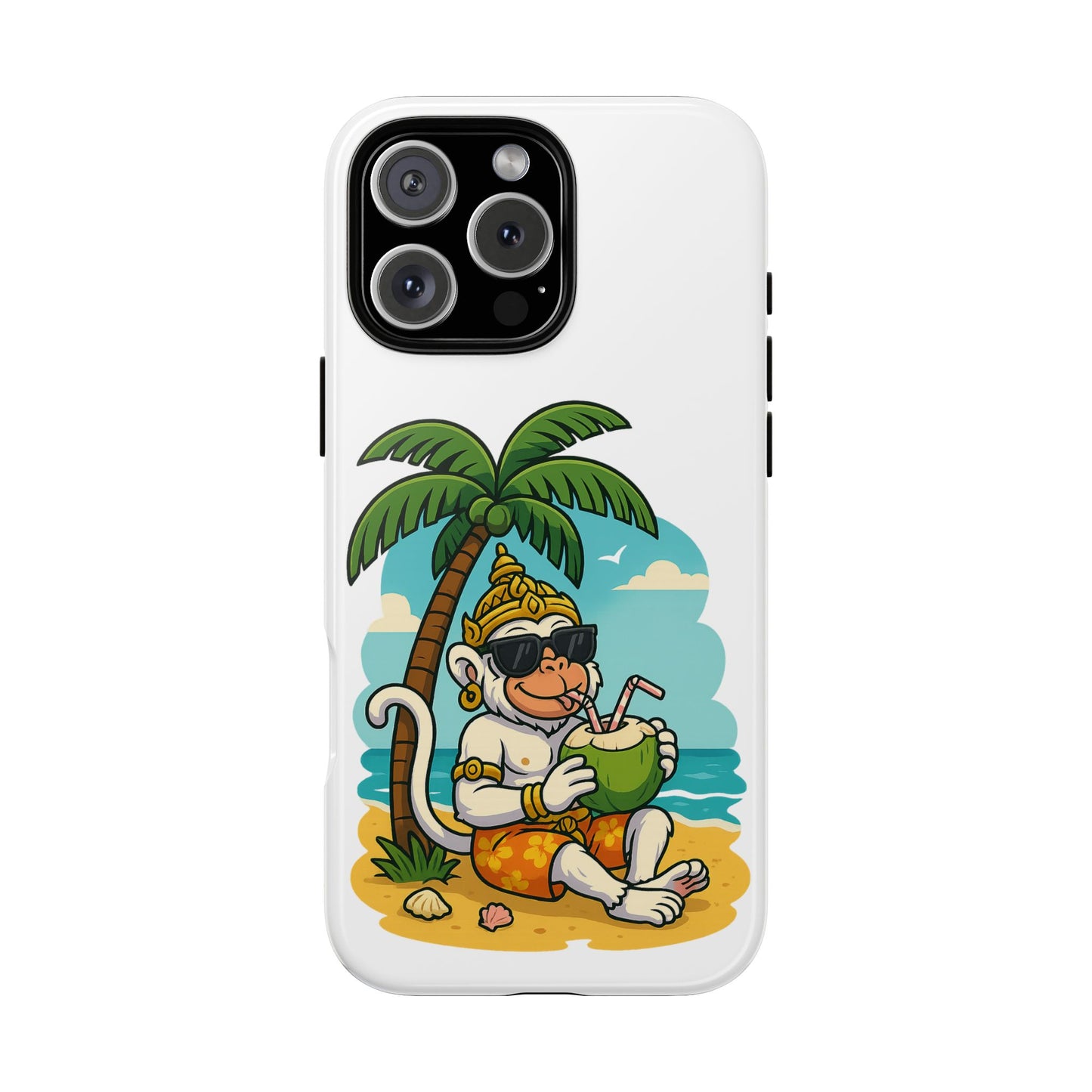 Divine Guard Hanuman Tropical Phone Case, Fun Coconut Drink, Summer Beach Vibes, Gifts for Animal Lovers, Travel Accessory