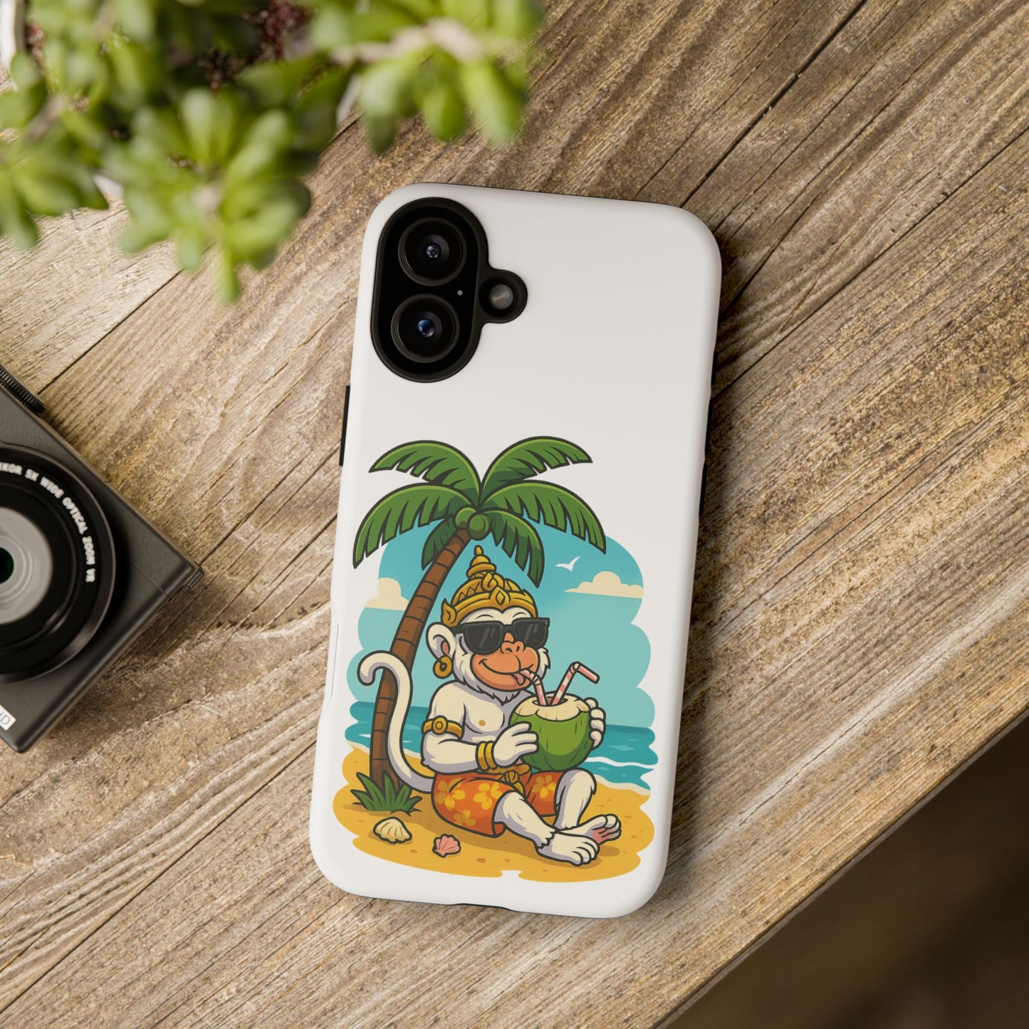 Divine Guard Hanuman Tropical Phone Case, Fun Coconut Drink, Summer Beach Vibes, Gifts for Animal Lovers, Travel Accessory