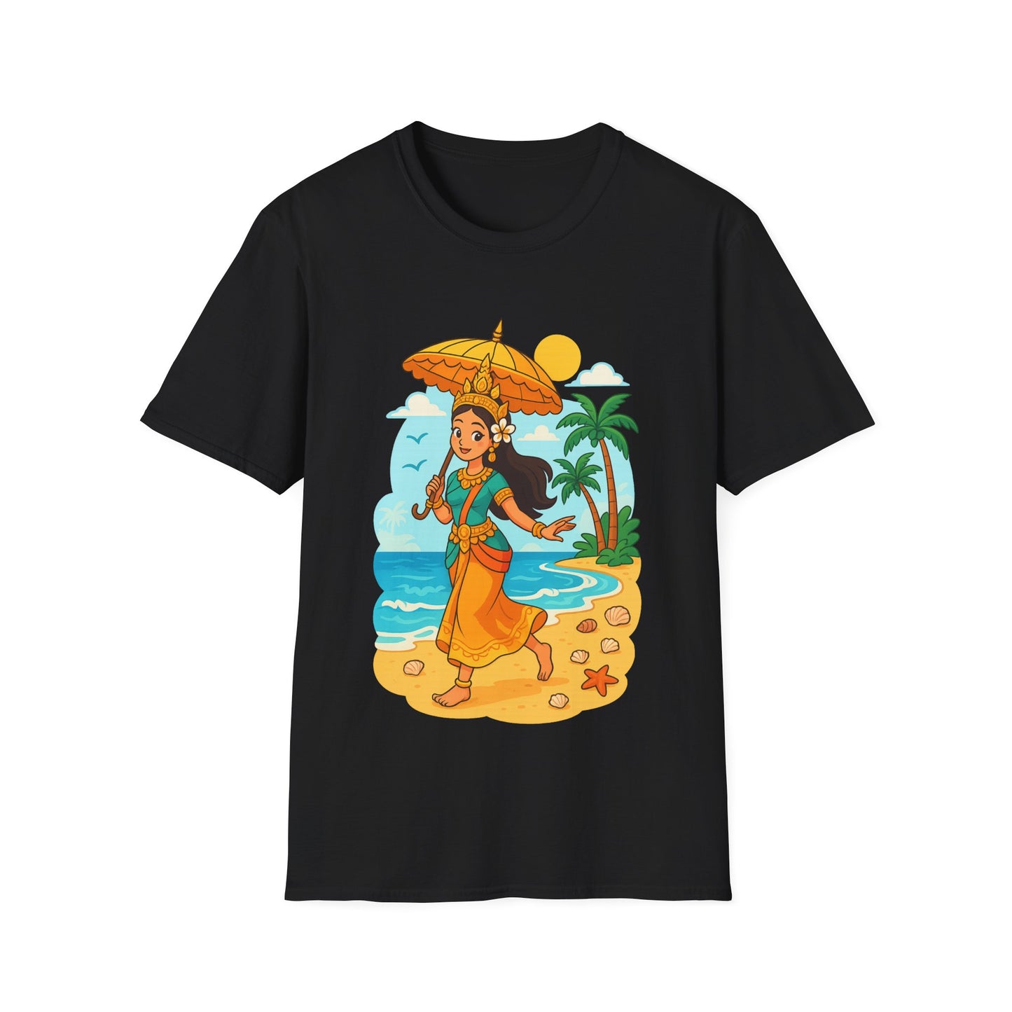 Beach Vibes T-Shirt with Sunset and Umbrella Graphic, Summer Gift, Travel Tee, Ocean Lover Shirt, Casual Everyday Wear