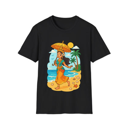 Beach Vibes T-Shirt with Sunset and Umbrella Graphic, Summer Gift, Travel Tee, Ocean Lover Shirt, Casual Everyday Wear