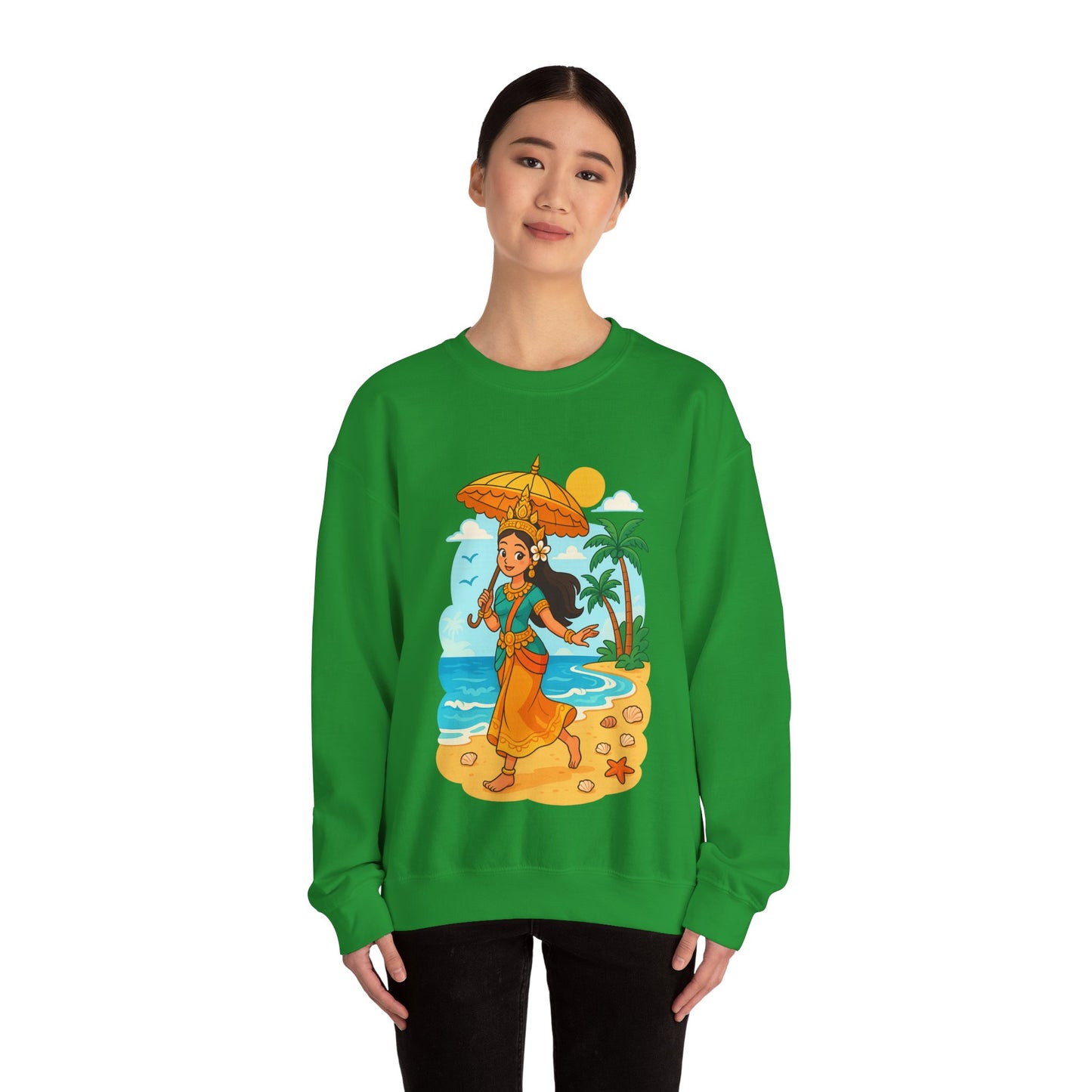 Tropical Vibes Sweatshirt, Beach Vacation Crewneck Jumper, Apsara's Shoreline Grace, Ocean Lover Top, Unisex Sweatshirt Gift, Coastal Wear