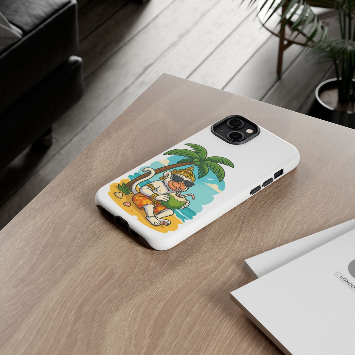 Divine Guard Hanuman Tropical Phone Case, Fun Coconut Drink, Summer Beach Vibes, Gifts for Animal Lovers, Travel Accessory