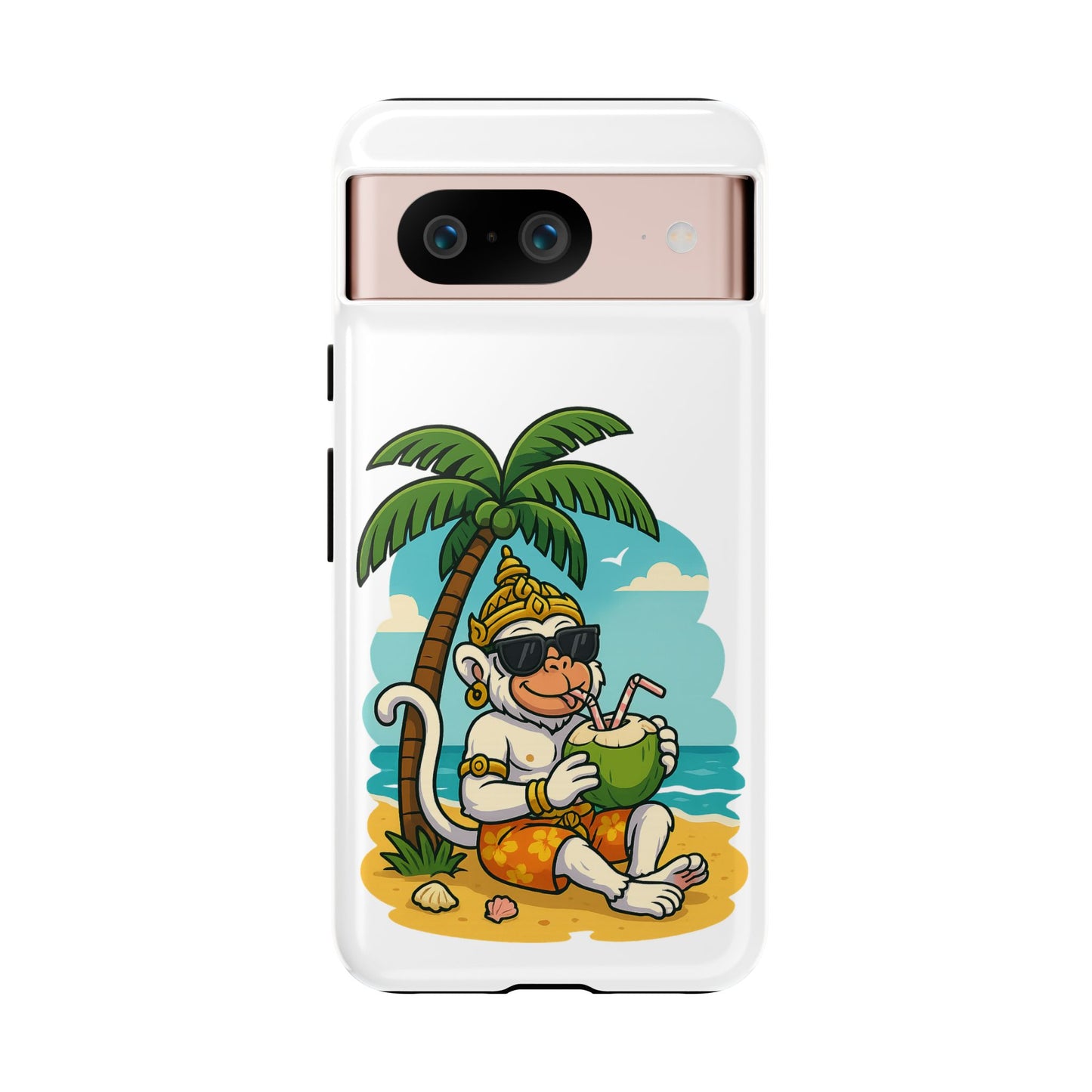 Divine Guard Hanuman Tropical Phone Case, Fun Coconut Drink, Summer Beach Vibes, Gifts for Animal Lovers, Travel Accessory