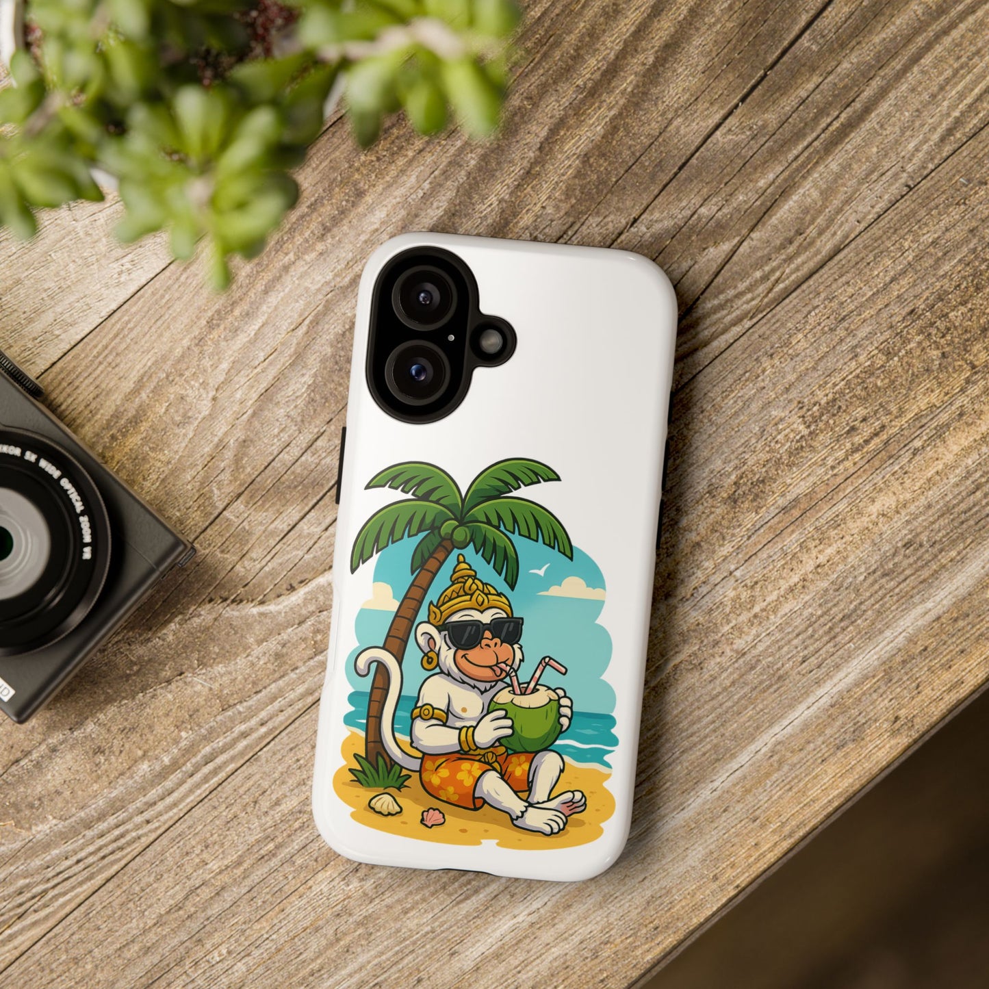 Divine Guard Hanuman Tropical Phone Case, Fun Coconut Drink, Summer Beach Vibes, Gifts for Animal Lovers, Travel Accessory