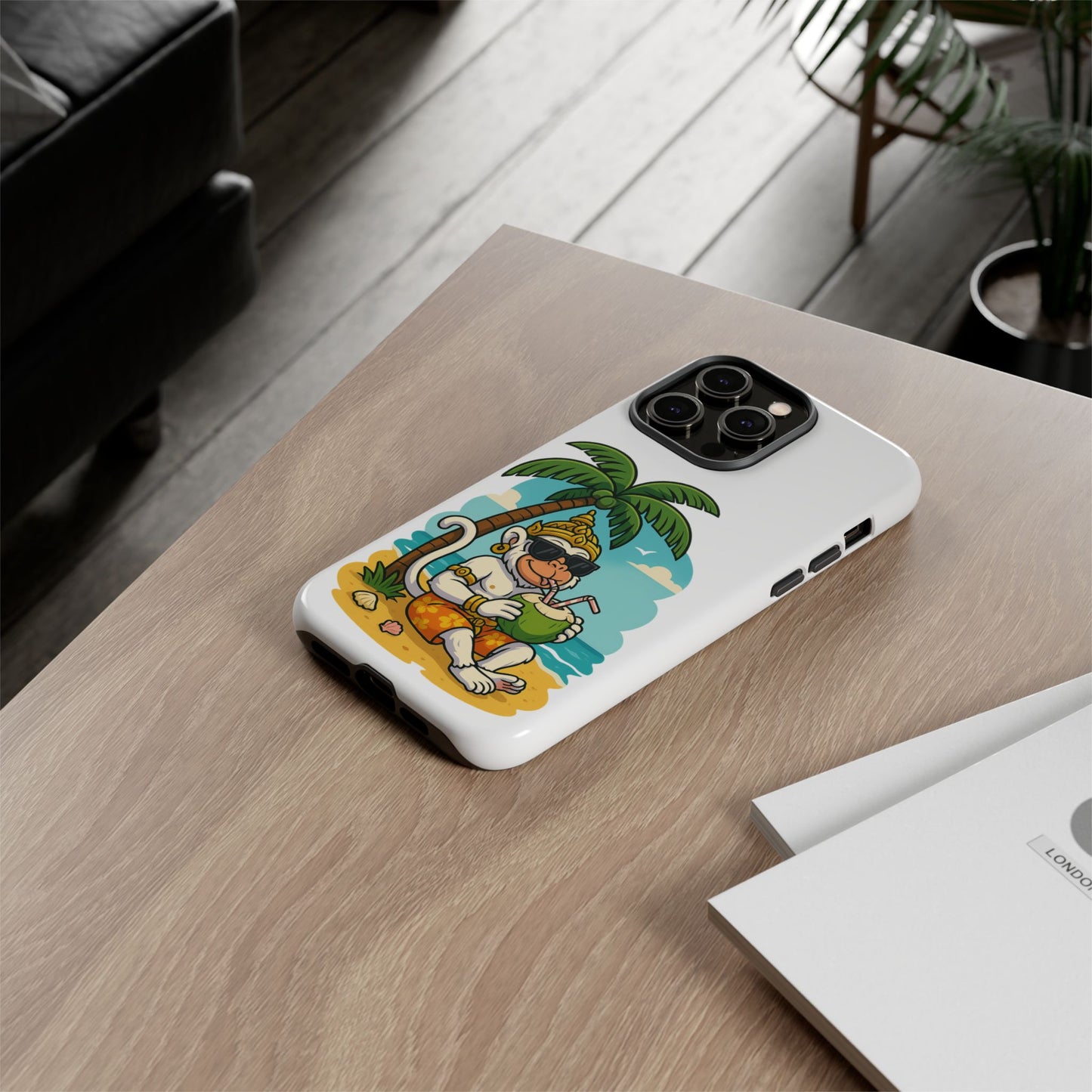 Divine Guard Hanuman Tropical Phone Case, Fun Coconut Drink, Summer Beach Vibes, Gifts for Animal Lovers, Travel Accessory