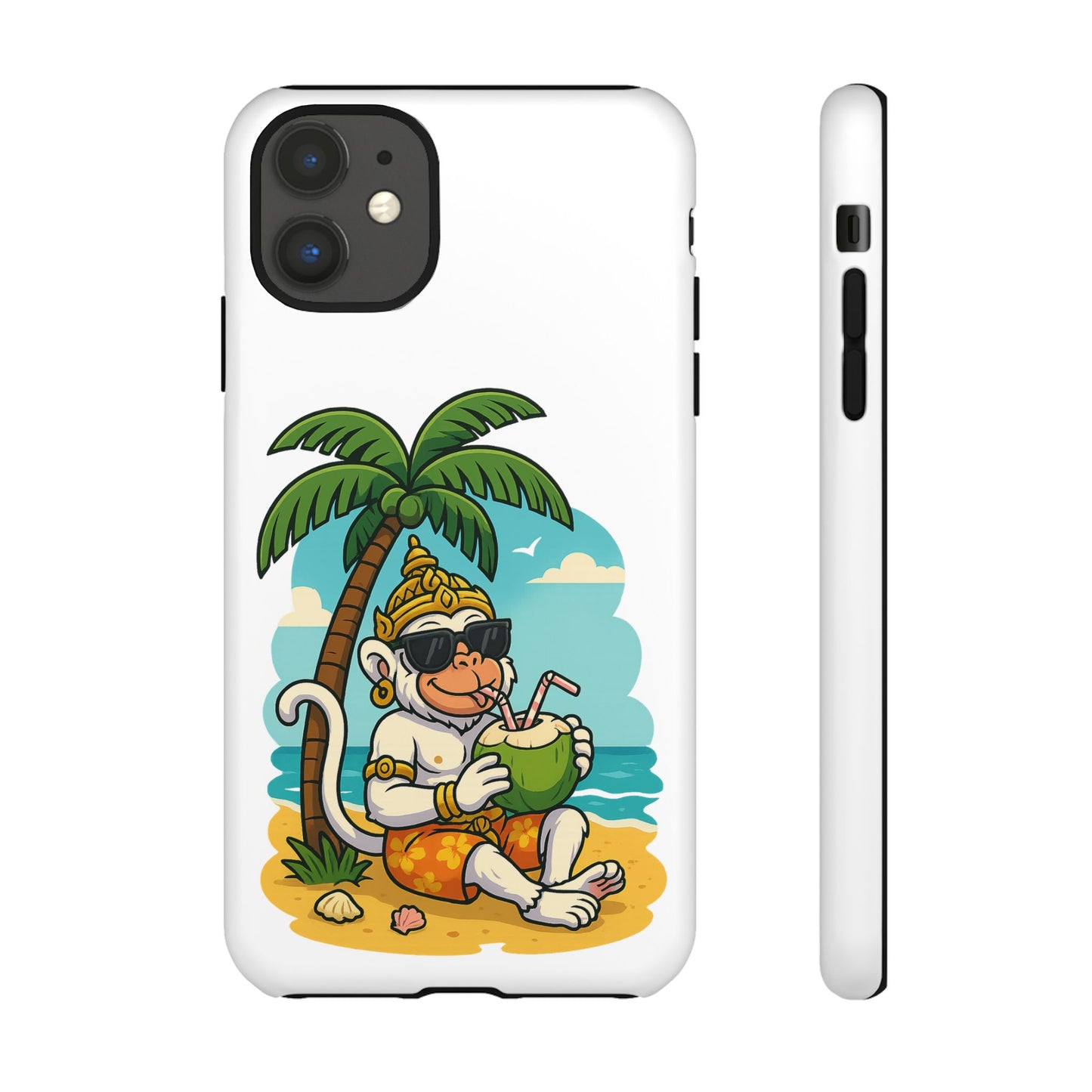 Divine Guard Hanuman Tropical Phone Case, Fun Coconut Drink, Summer Beach Vibes, Gifts for Animal Lovers, Travel Accessory
