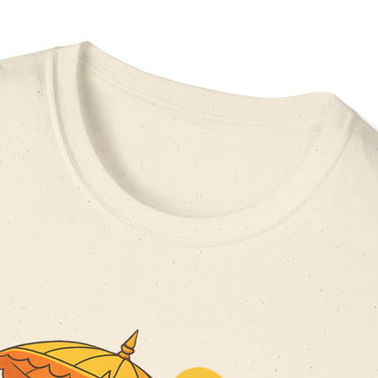 Beach Vibes T-Shirt with Sunset and Umbrella Graphic, Summer Gift, Travel Tee, Ocean Lover Shirt, Casual Everyday Wear