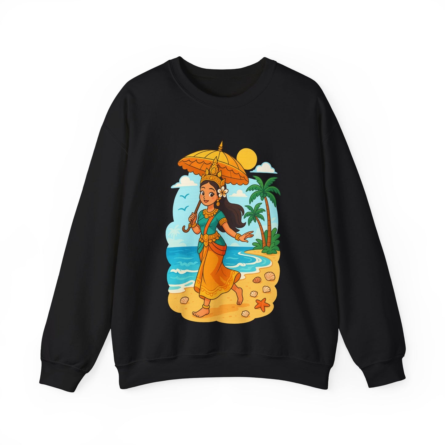 Tropical Vibes Sweatshirt, Beach Vacation Crewneck Jumper, Apsara's Shoreline Grace, Ocean Lover Top, Unisex Sweatshirt Gift, Coastal Wear