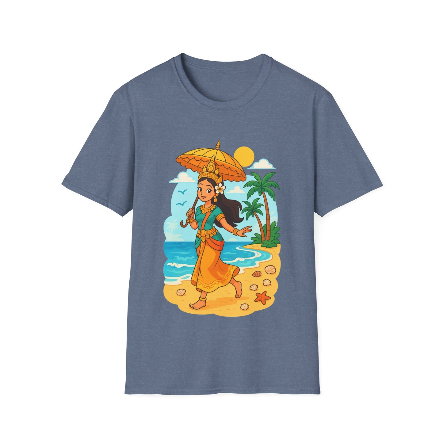 Beach Vibes T-Shirt with Sunset and Umbrella Graphic, Summer Gift, Travel Tee, Ocean Lover Shirt, Casual Everyday Wear