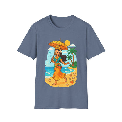 Beach Vibes T-Shirt with Sunset and Umbrella Graphic, Summer Gift, Travel Tee, Ocean Lover Shirt, Casual Everyday Wear