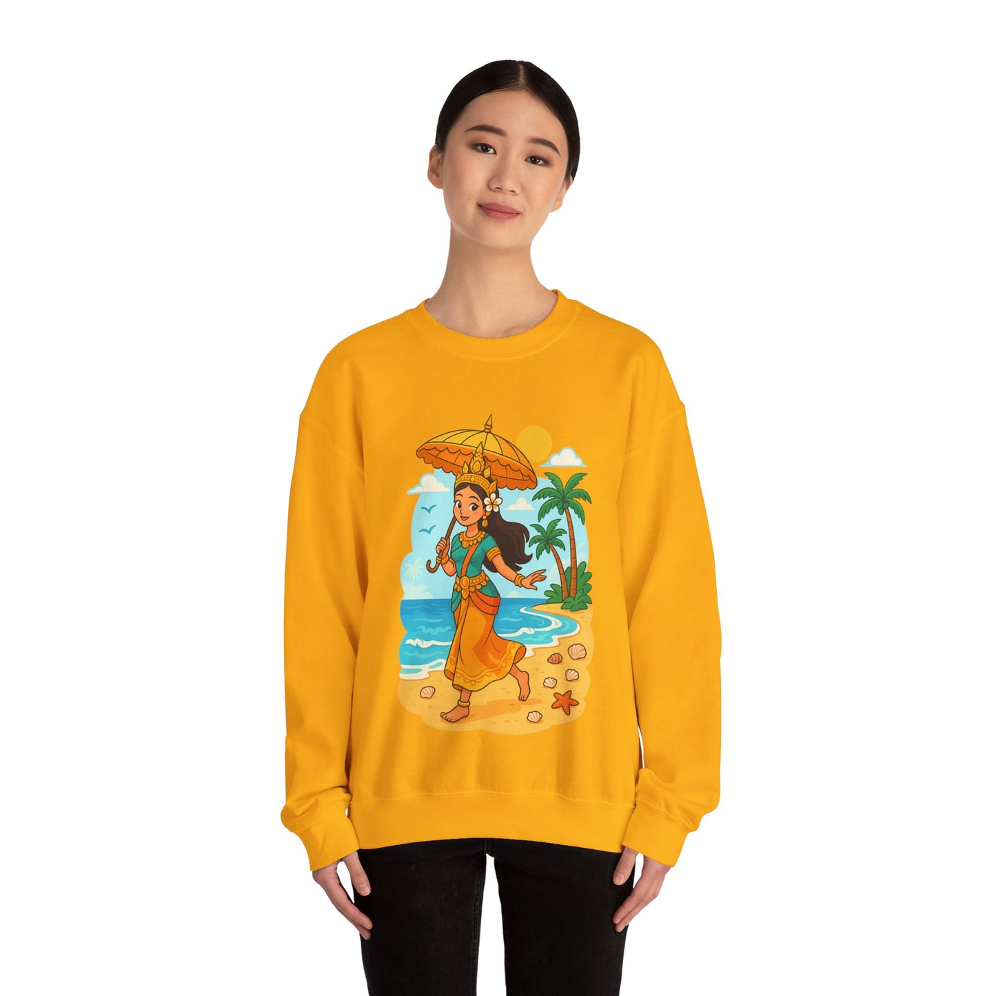 Tropical Vibes Sweatshirt, Beach Vacation Crewneck Jumper, Apsara's Shoreline Grace, Ocean Lover Top, Unisex Sweatshirt Gift, Coastal Wear