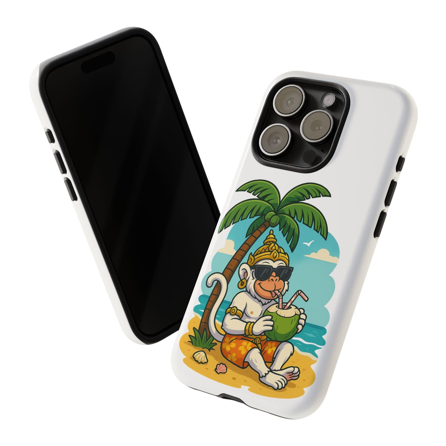 Divine Guard Hanuman Tropical Phone Case, Fun Coconut Drink, Summer Beach Vibes, Gifts for Animal Lovers, Travel Accessory