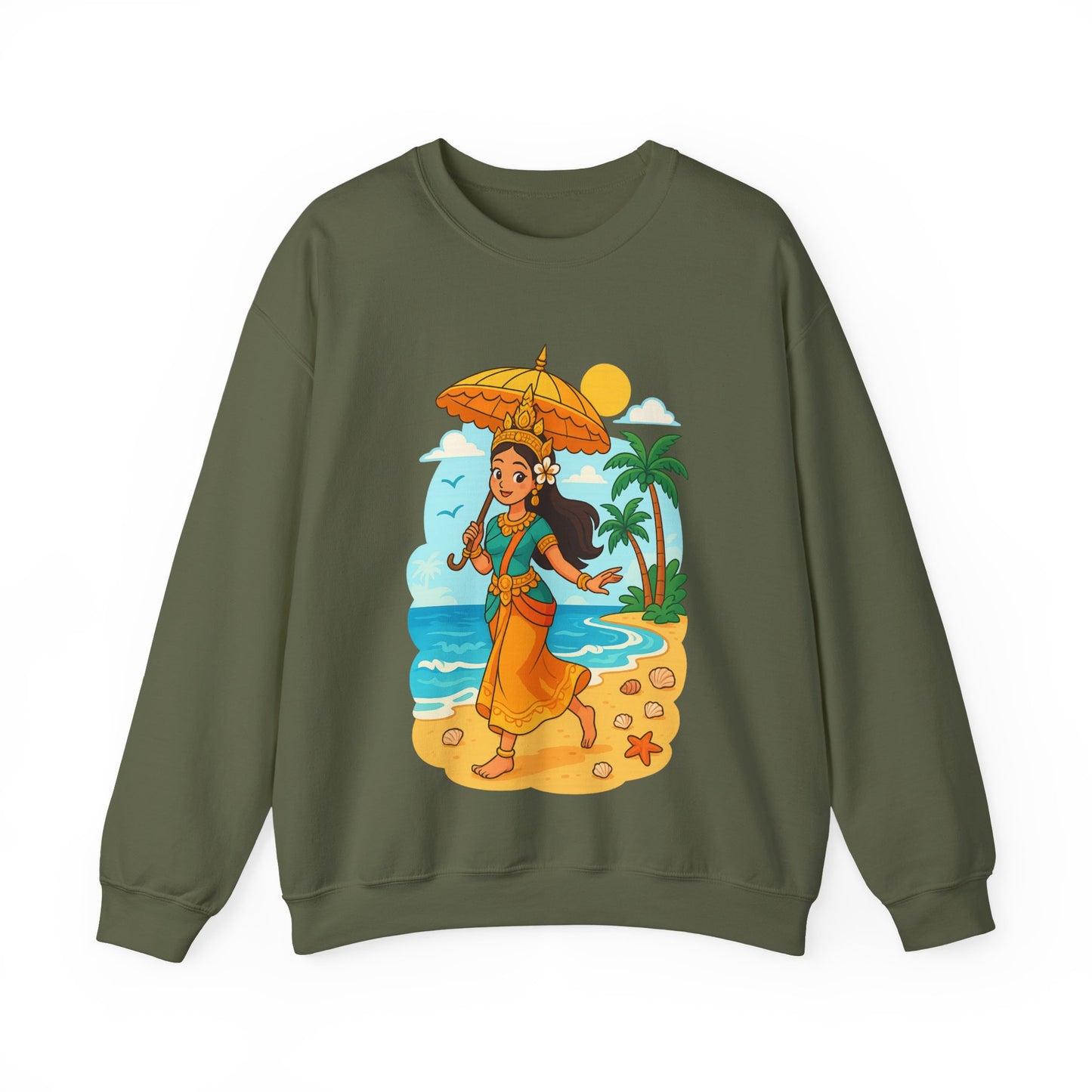 Tropical Vibes Sweatshirt, Beach Vacation Crewneck Jumper, Apsara's Shoreline Grace, Ocean Lover Top, Unisex Sweatshirt Gift, Coastal Wear