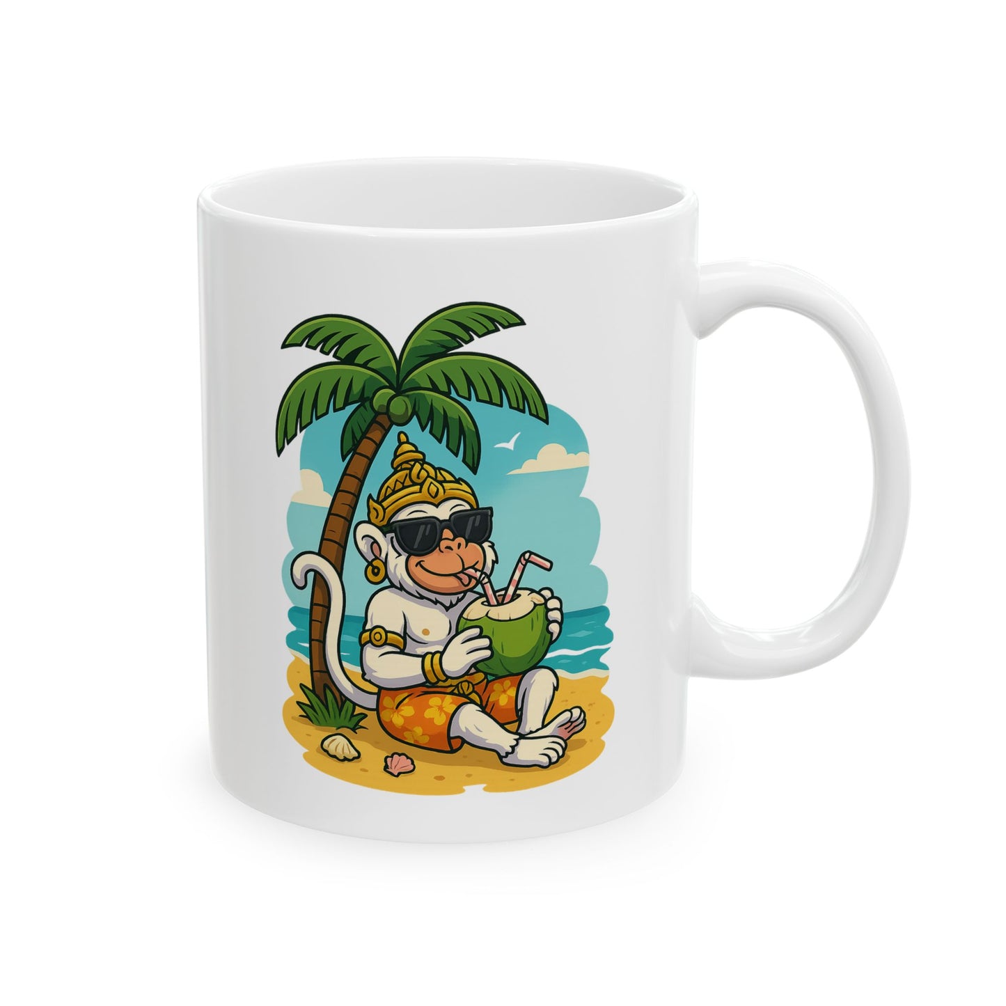 The Divine Sip: Hanuman's Holiday Mug, Khmer God Ceramic Coffee Cup, 11oz, 15oz, Tea Mug, Gift for Yoga Lovers, Religious Drinkware, Kitchen
