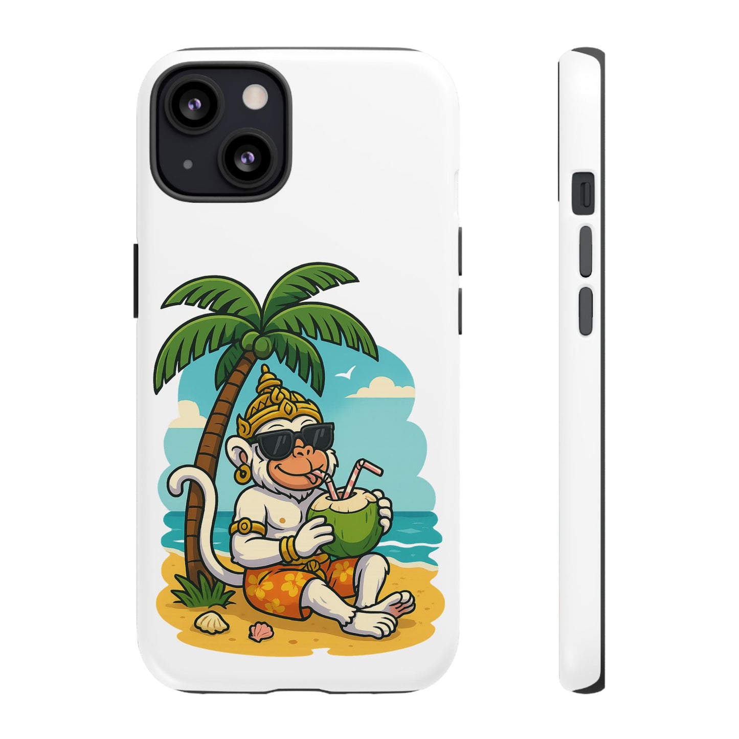 Divine Guard Hanuman Tropical Phone Case, Fun Coconut Drink, Summer Beach Vibes, Gifts for Animal Lovers, Travel Accessory