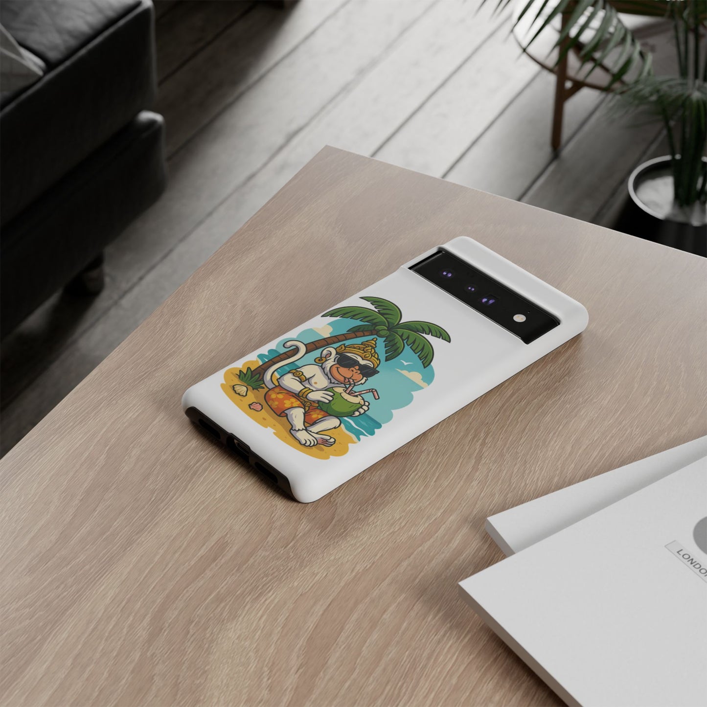 Divine Guard Hanuman Tropical Phone Case, Fun Coconut Drink, Summer Beach Vibes, Gifts for Animal Lovers, Travel Accessory