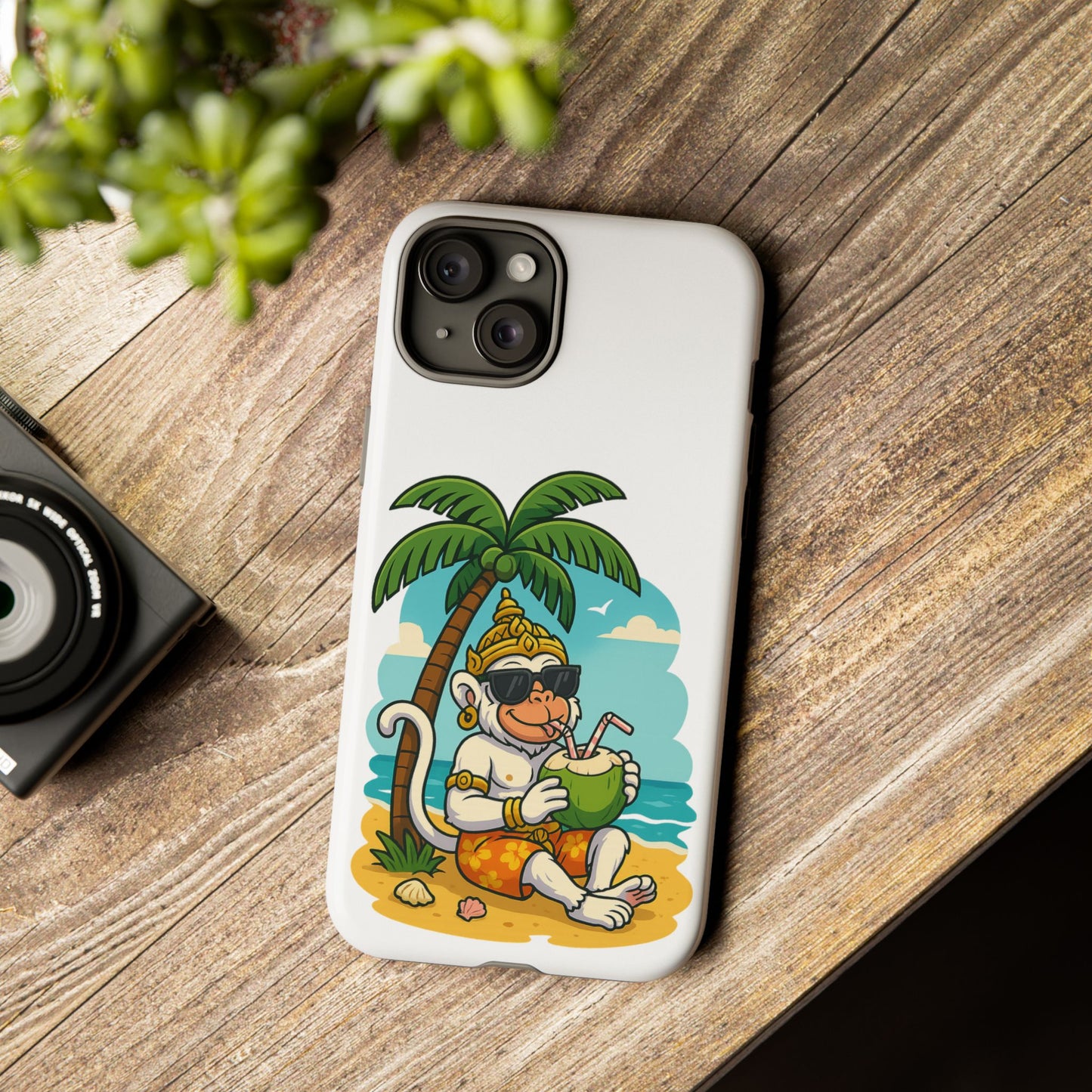 Divine Guard Hanuman Tropical Phone Case, Fun Coconut Drink, Summer Beach Vibes, Gifts for Animal Lovers, Travel Accessory