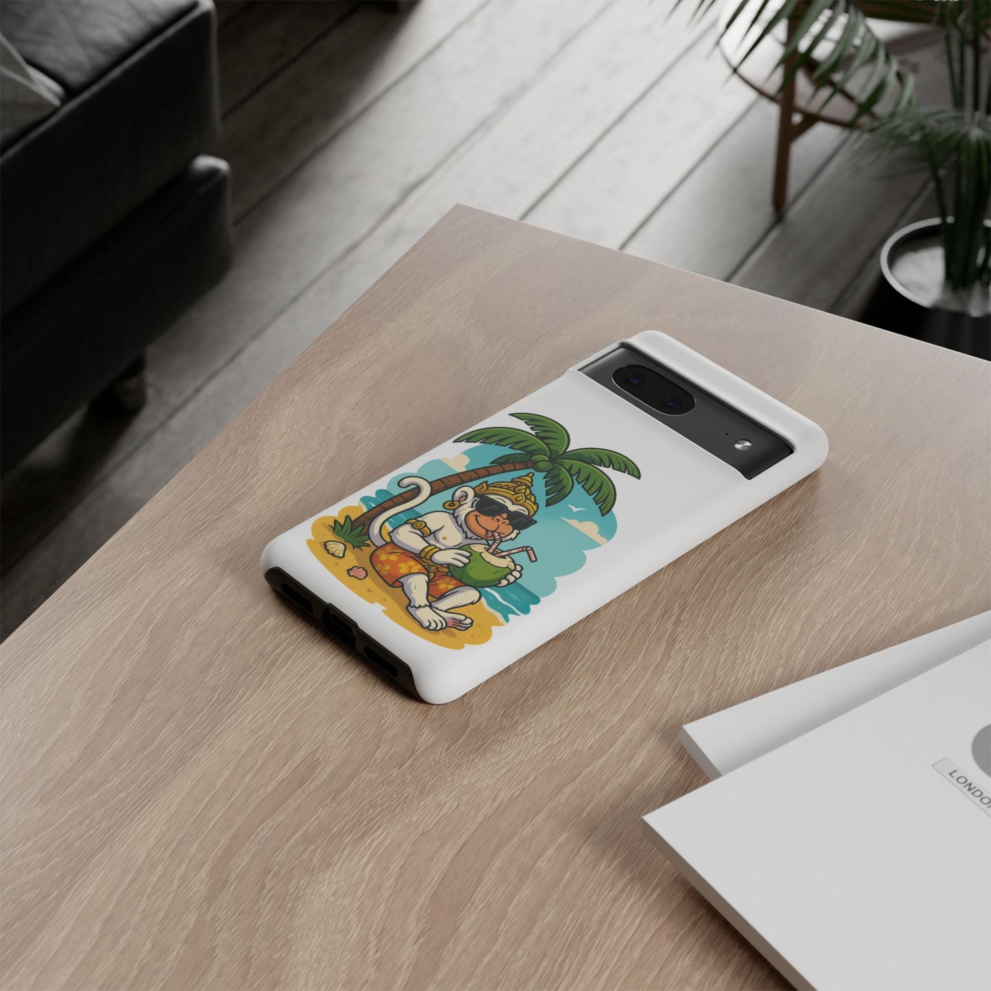 Divine Guard Hanuman Tropical Phone Case, Fun Coconut Drink, Summer Beach Vibes, Gifts for Animal Lovers, Travel Accessory