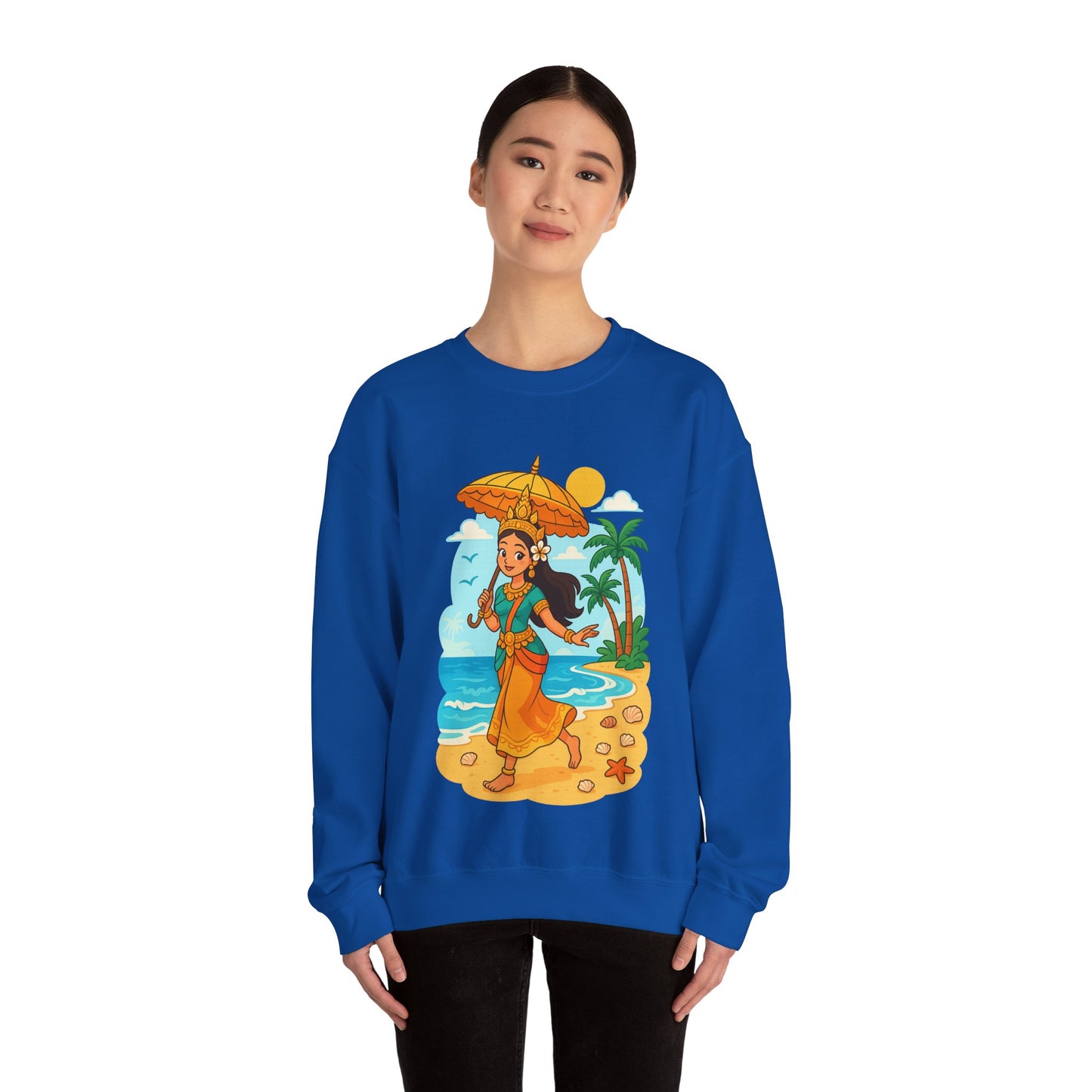 Tropical Vibes Sweatshirt, Beach Vacation Crewneck Jumper, Apsara's Shoreline Grace, Ocean Lover Top, Unisex Sweatshirt Gift, Coastal Wear