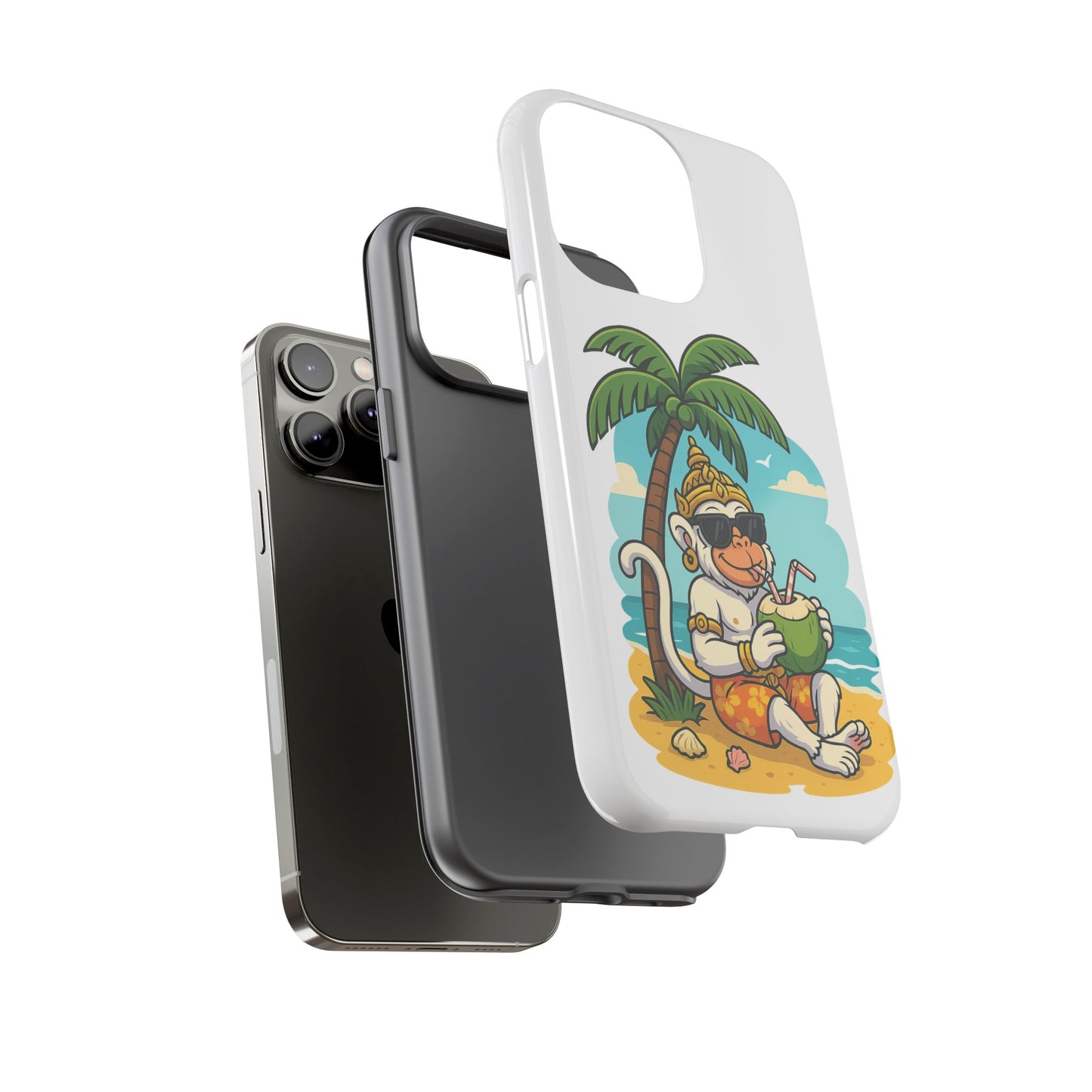 Divine Guard Hanuman Tropical Phone Case, Fun Coconut Drink, Summer Beach Vibes, Gifts for Animal Lovers, Travel Accessory