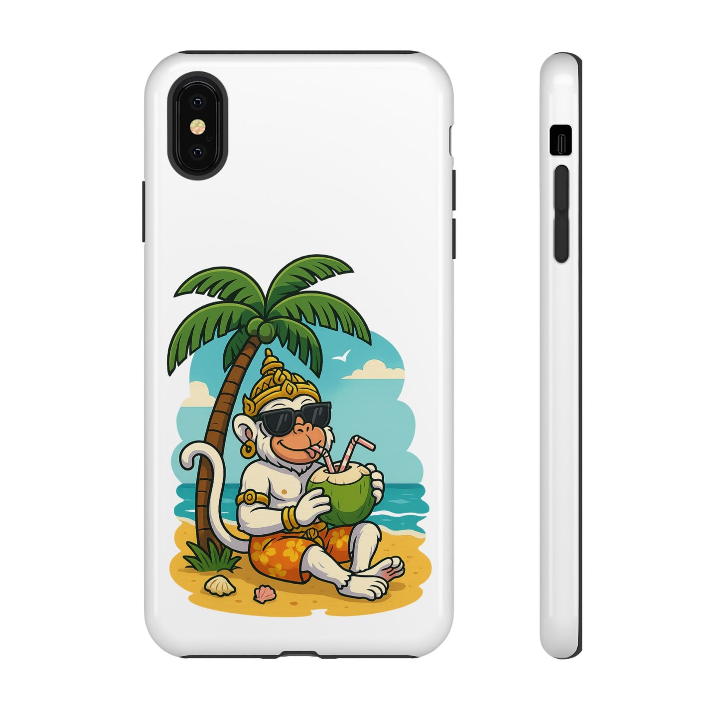 Divine Guard Hanuman Tropical Phone Case, Fun Coconut Drink, Summer Beach Vibes, Gifts for Animal Lovers, Travel Accessory
