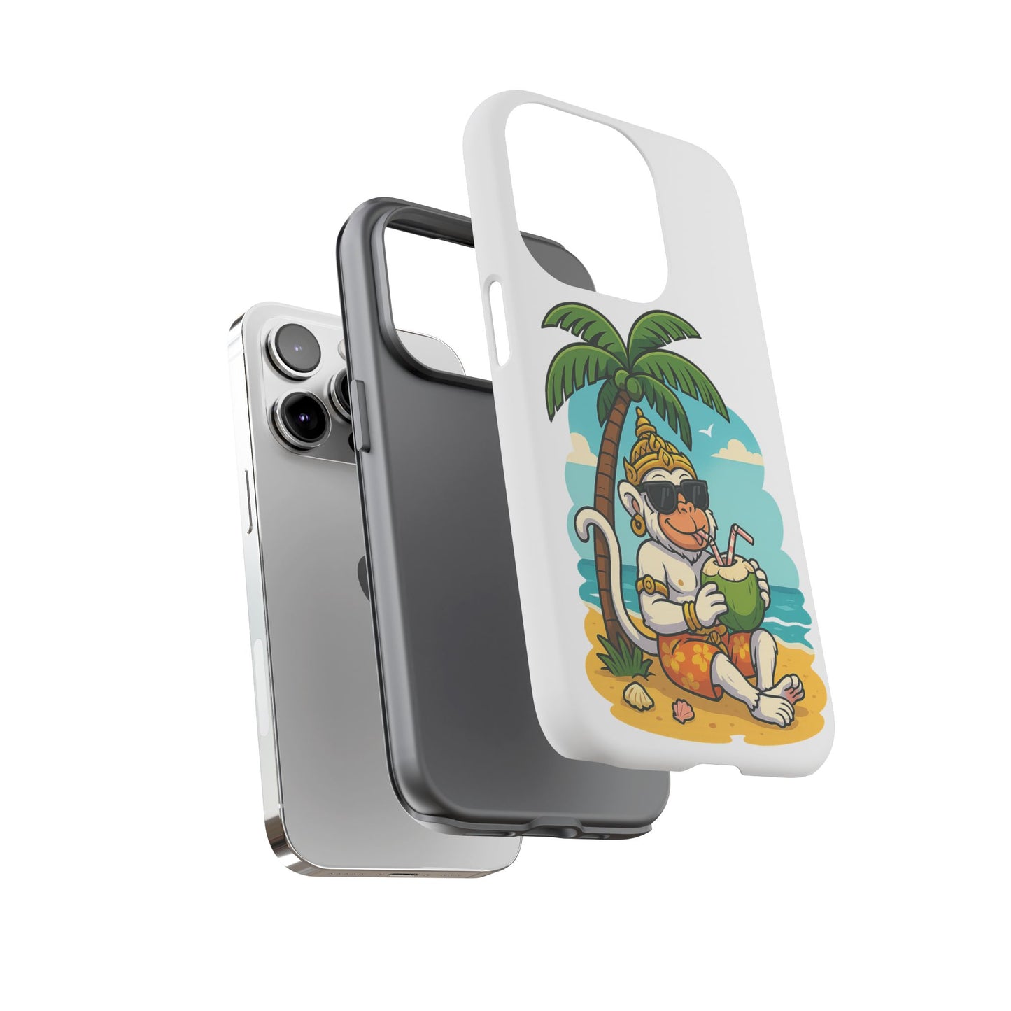 Divine Guard Hanuman Tropical Phone Case, Fun Coconut Drink, Summer Beach Vibes, Gifts for Animal Lovers, Travel Accessory