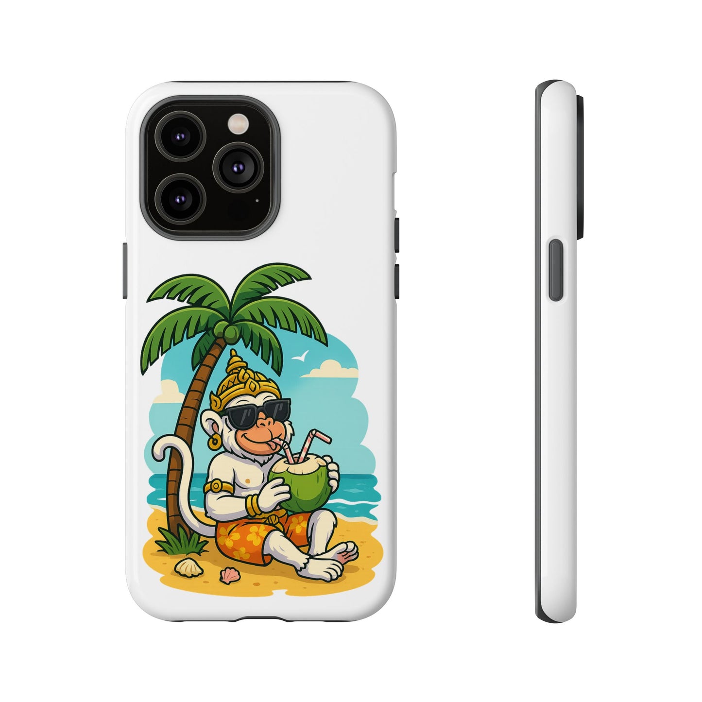 Divine Guard Hanuman Tropical Phone Case, Fun Coconut Drink, Summer Beach Vibes, Gifts for Animal Lovers, Travel Accessory