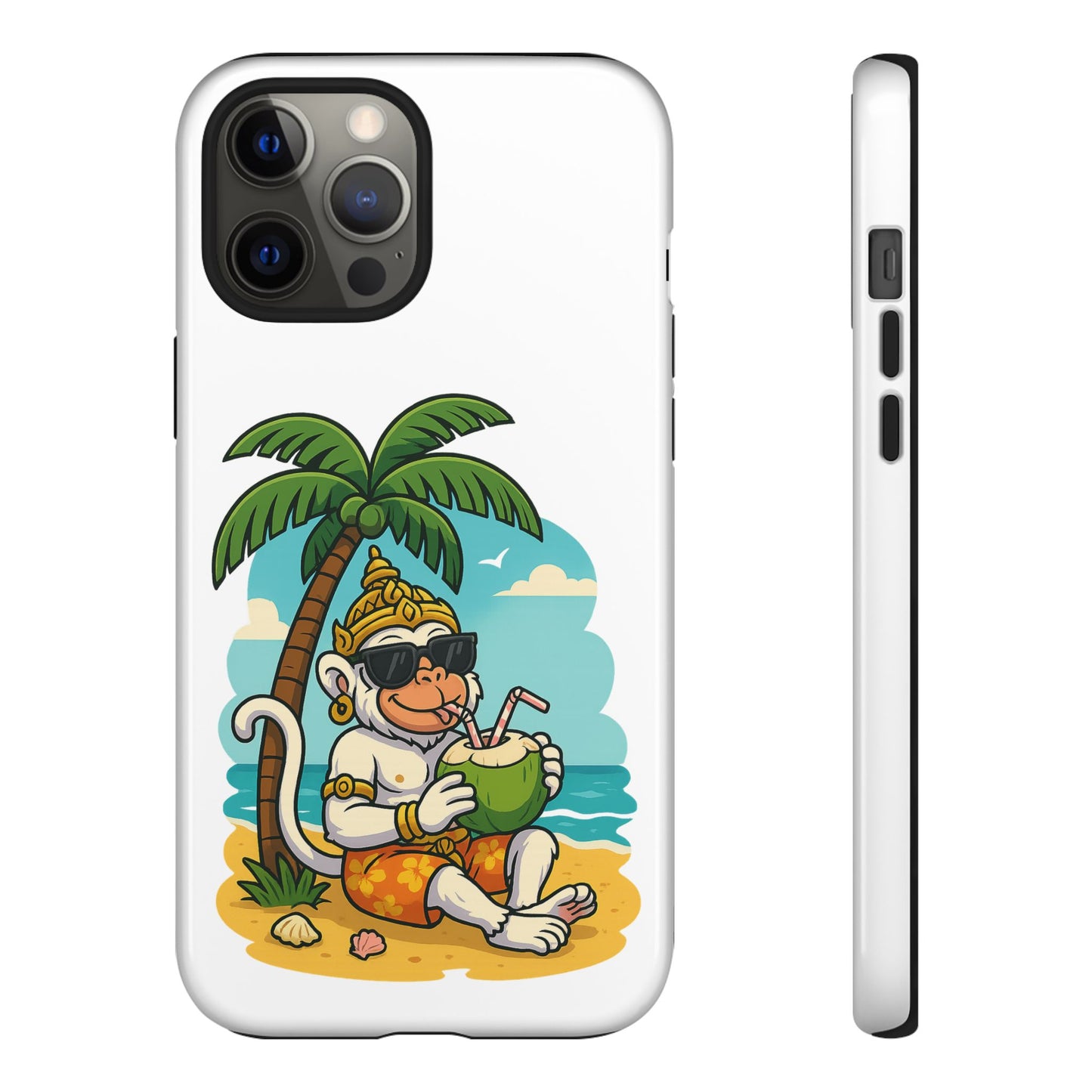 Divine Guard Hanuman Tropical Phone Case, Fun Coconut Drink, Summer Beach Vibes, Gifts for Animal Lovers, Travel Accessory