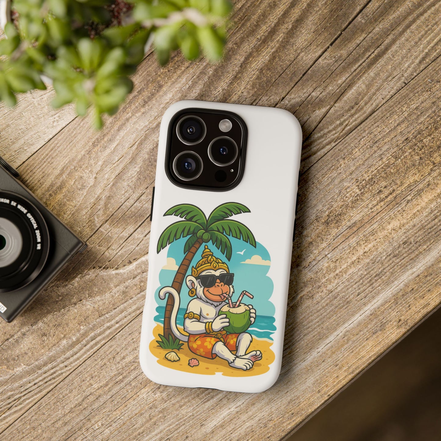 Divine Guard Hanuman Tropical Phone Case, Fun Coconut Drink, Summer Beach Vibes, Gifts for Animal Lovers, Travel Accessory