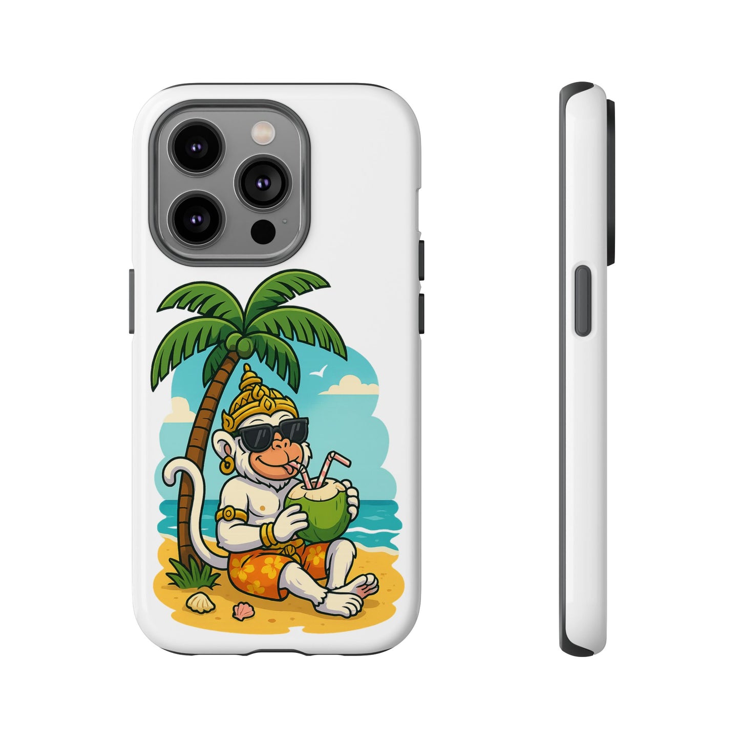 Divine Guard Hanuman Tropical Phone Case, Fun Coconut Drink, Summer Beach Vibes, Gifts for Animal Lovers, Travel Accessory