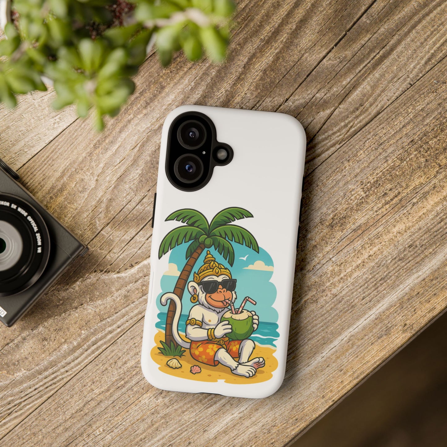 Divine Guard Hanuman Tropical Phone Case, Fun Coconut Drink, Summer Beach Vibes, Gifts for Animal Lovers, Travel Accessory