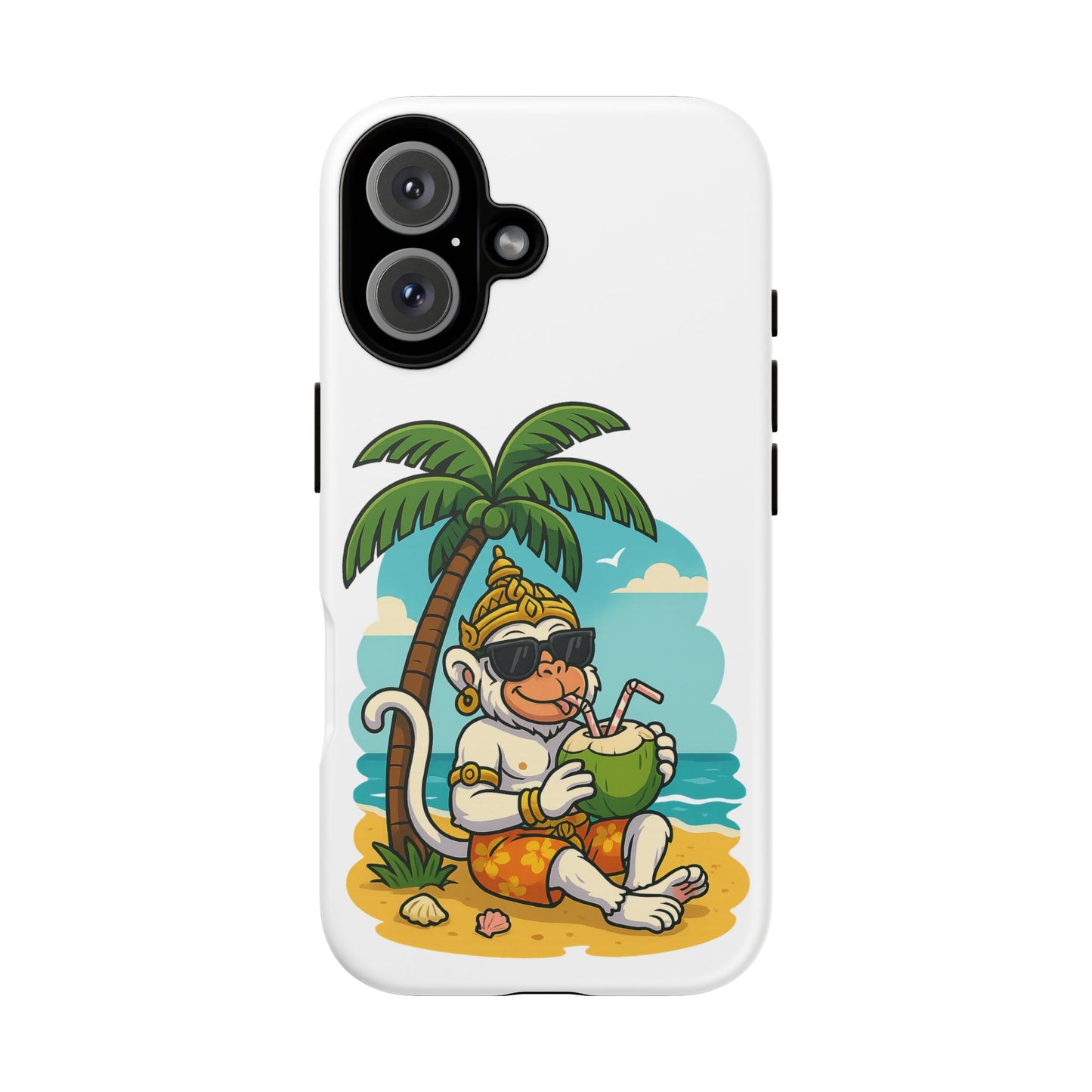 Divine Guard Hanuman Tropical Phone Case, Fun Coconut Drink, Summer Beach Vibes, Gifts for Animal Lovers, Travel Accessory
