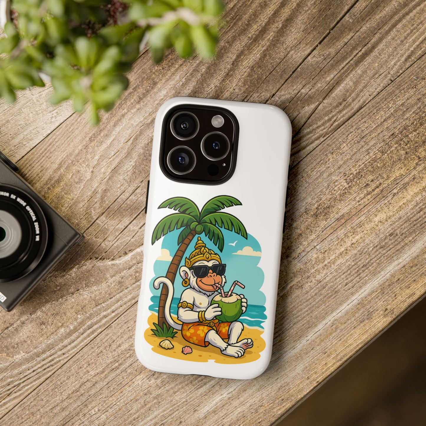 Divine Guard Hanuman Tropical Phone Case, Fun Coconut Drink, Summer Beach Vibes, Gifts for Animal Lovers, Travel Accessory