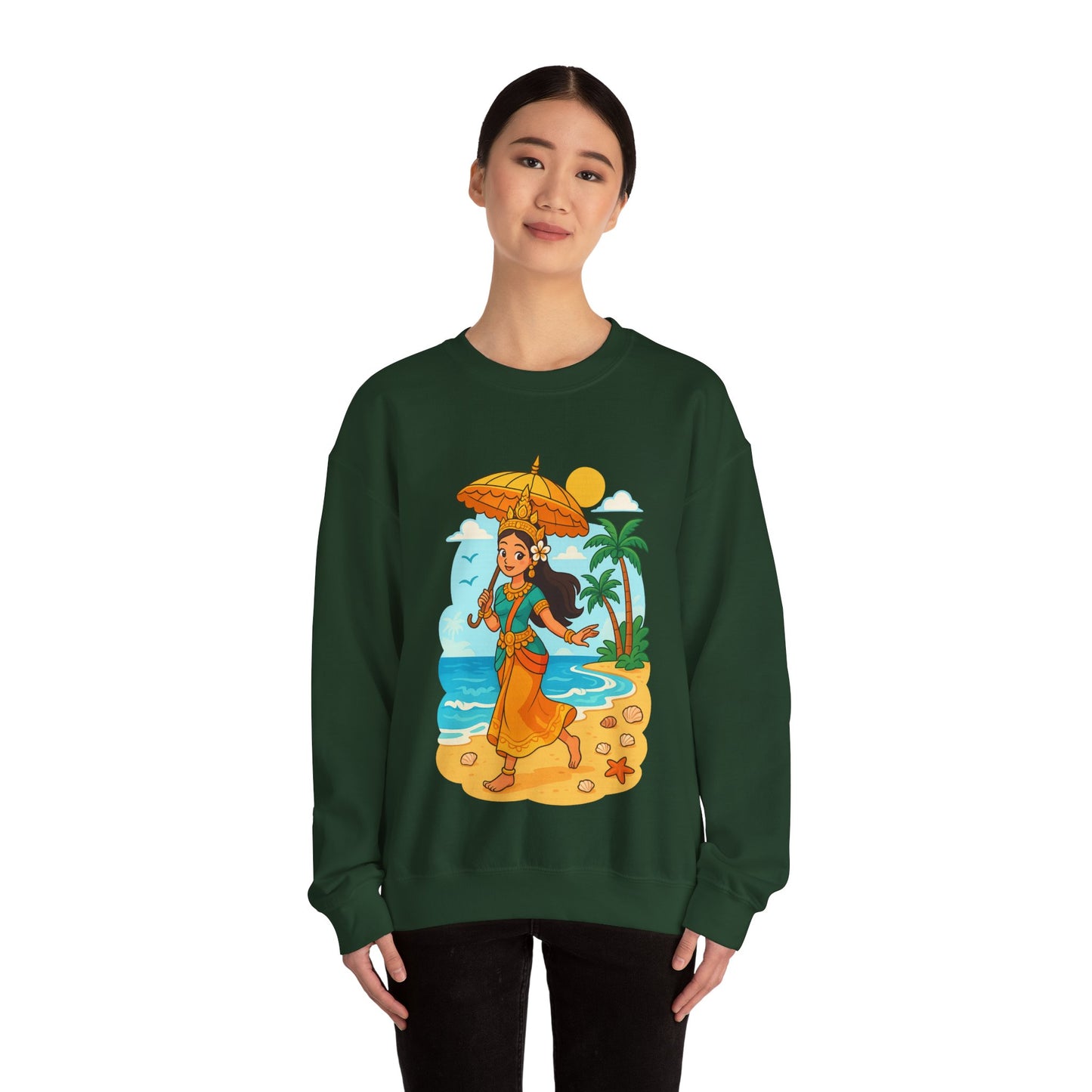 Tropical Vibes Sweatshirt, Beach Vacation Crewneck Jumper, Apsara's Shoreline Grace, Ocean Lover Top, Unisex Sweatshirt Gift, Coastal Wear