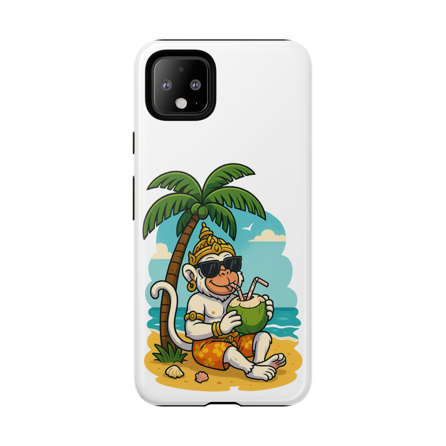 Divine Guard Hanuman Tropical Phone Case, Fun Coconut Drink, Summer Beach Vibes, Gifts for Animal Lovers, Travel Accessory