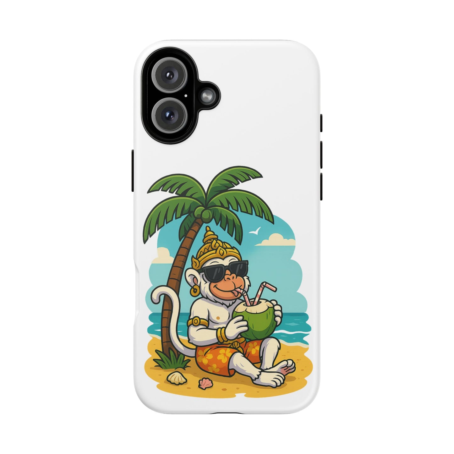 Divine Guard Hanuman Tropical Phone Case, Fun Coconut Drink, Summer Beach Vibes, Gifts for Animal Lovers, Travel Accessory