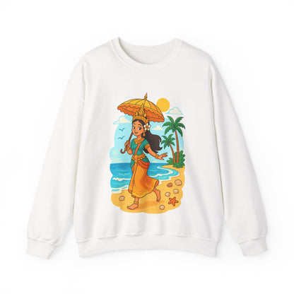 Tropical Vibes Sweatshirt, Beach Vacation Crewneck Jumper, Apsara's Shoreline Grace, Ocean Lover Top, Unisex Sweatshirt Gift, Coastal Wear
