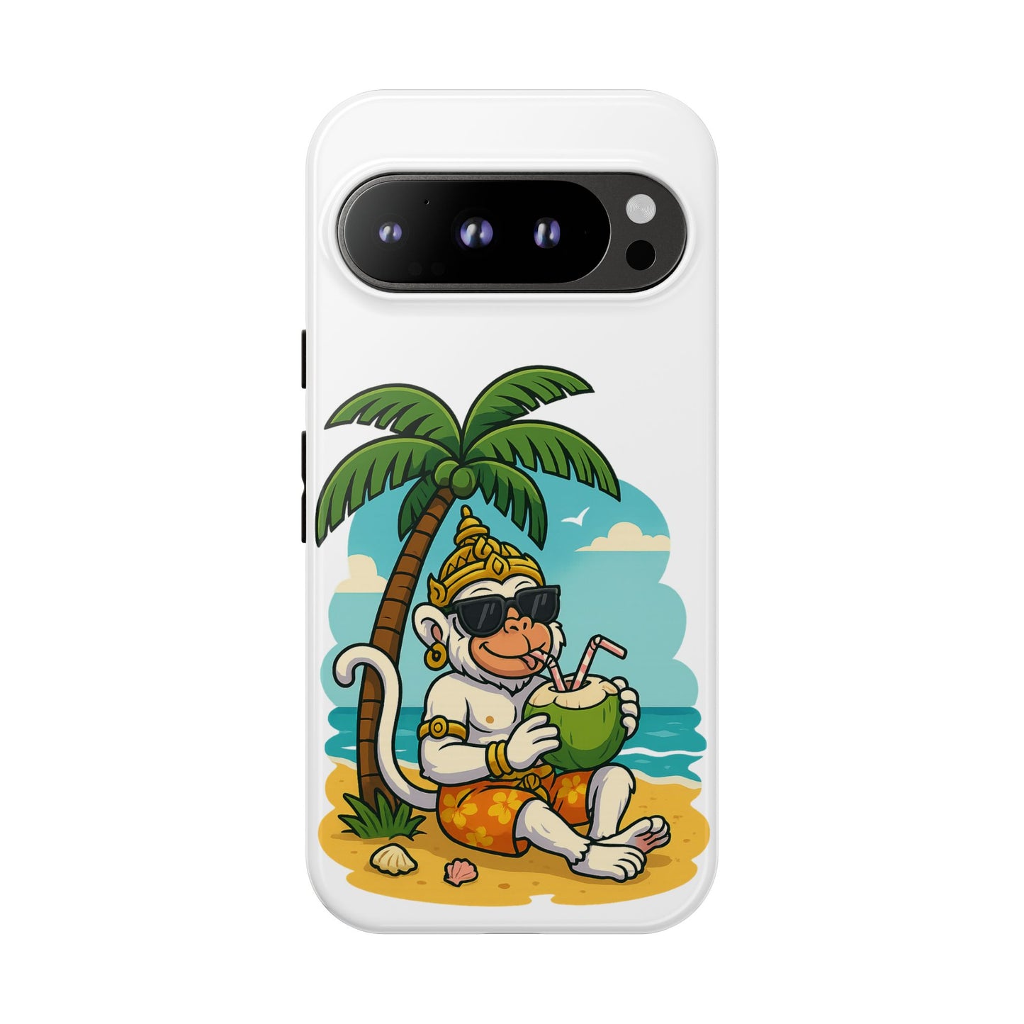 Divine Guard Hanuman Tropical Phone Case, Fun Coconut Drink, Summer Beach Vibes, Gifts for Animal Lovers, Travel Accessory