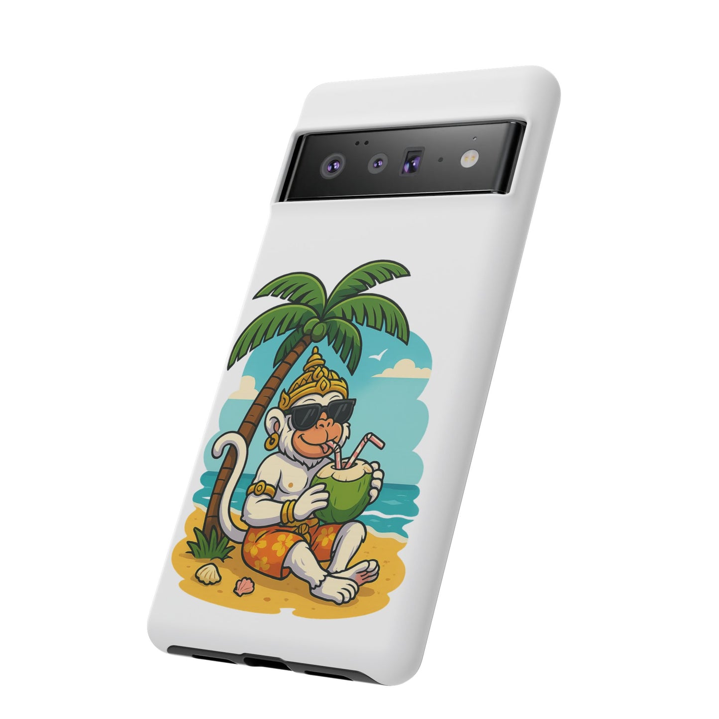 Divine Guard Hanuman Tropical Phone Case, Fun Coconut Drink, Summer Beach Vibes, Gifts for Animal Lovers, Travel Accessory