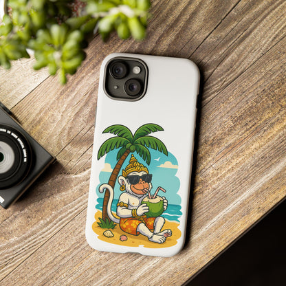 Divine Guard Hanuman Tropical Phone Case, Fun Coconut Drink, Summer Beach Vibes, Gifts for Animal Lovers, Travel Accessory